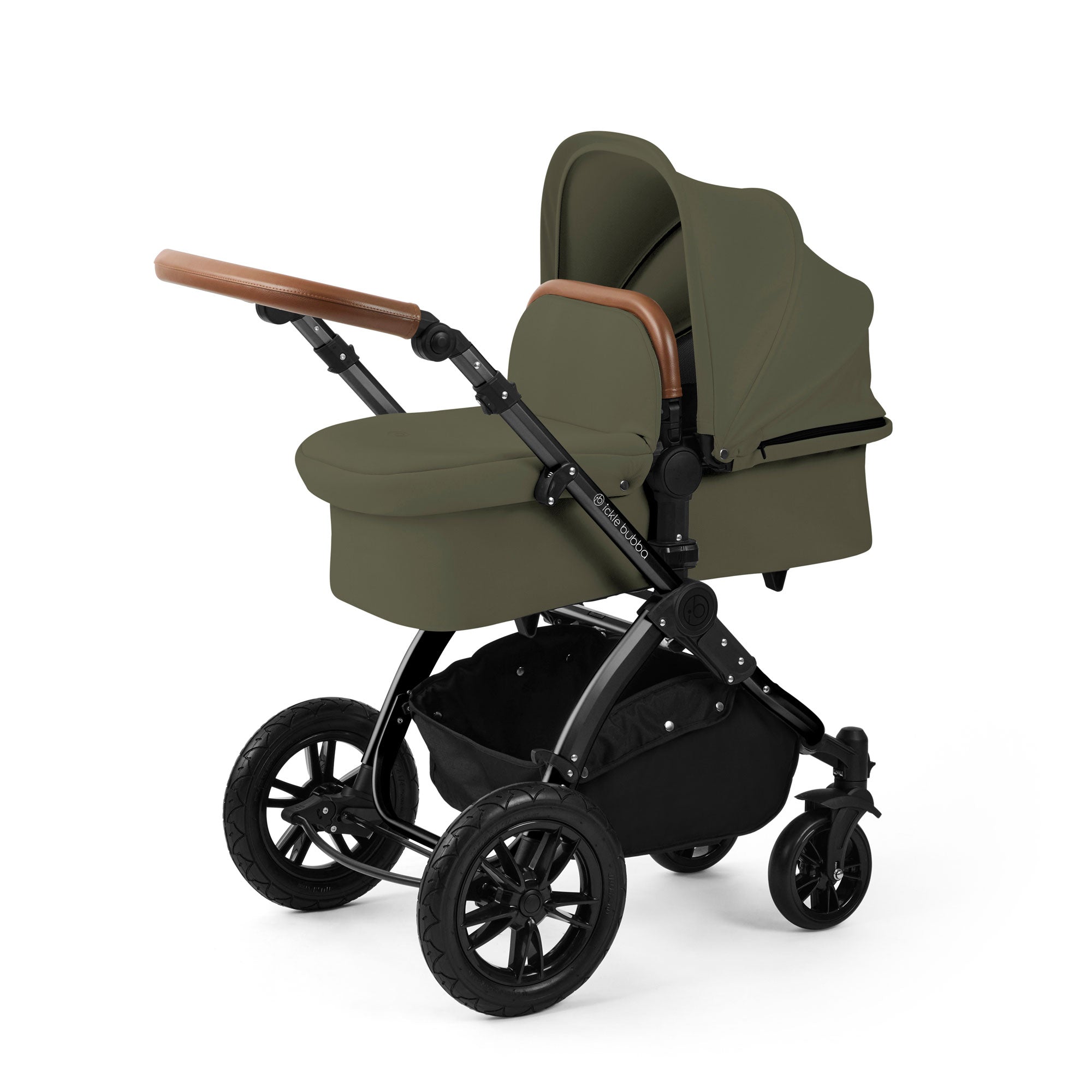 Ickle Bubba Stomp Luxe 12 Piece Travel System with i-Size Nimbus Car Seat & Spin Isofix Base in Woodland