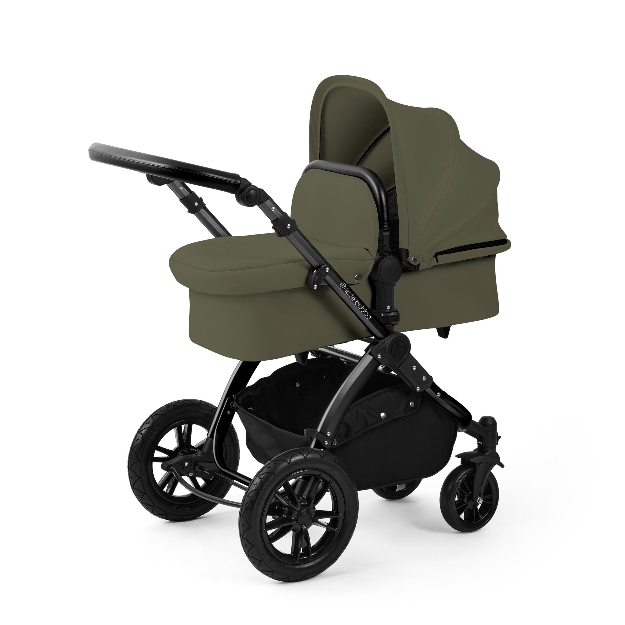 Ickle Bubba Stomp Luxe 12 Piece Travel System with i-Size Nimbus Car Seat & Spin Isofix Base in Woodland