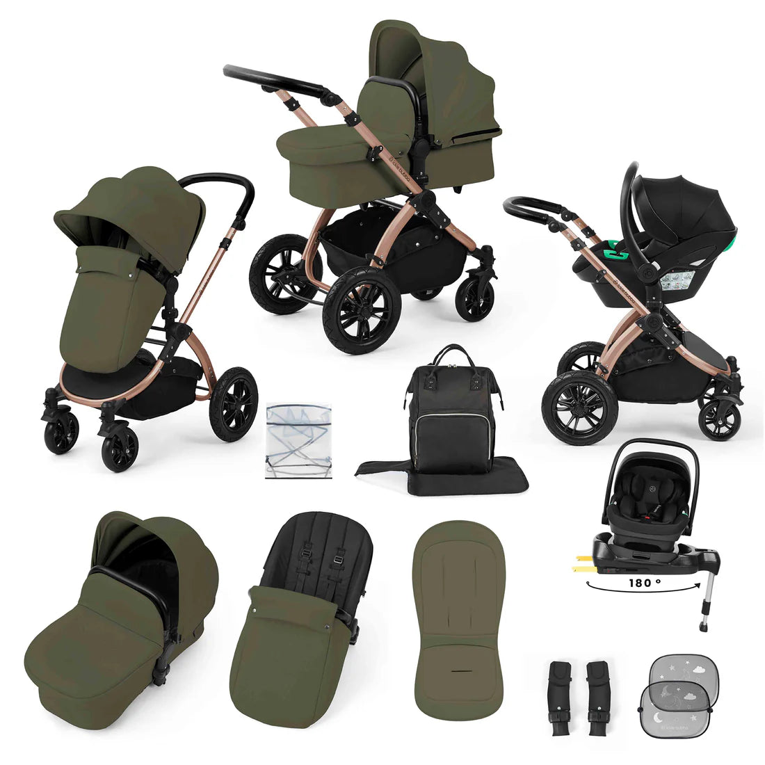 Ickle Bubba Stomp Luxe 12 Piece Travel System with i-Size Nimbus Car Seat & Spin Isofix Base in Woodland