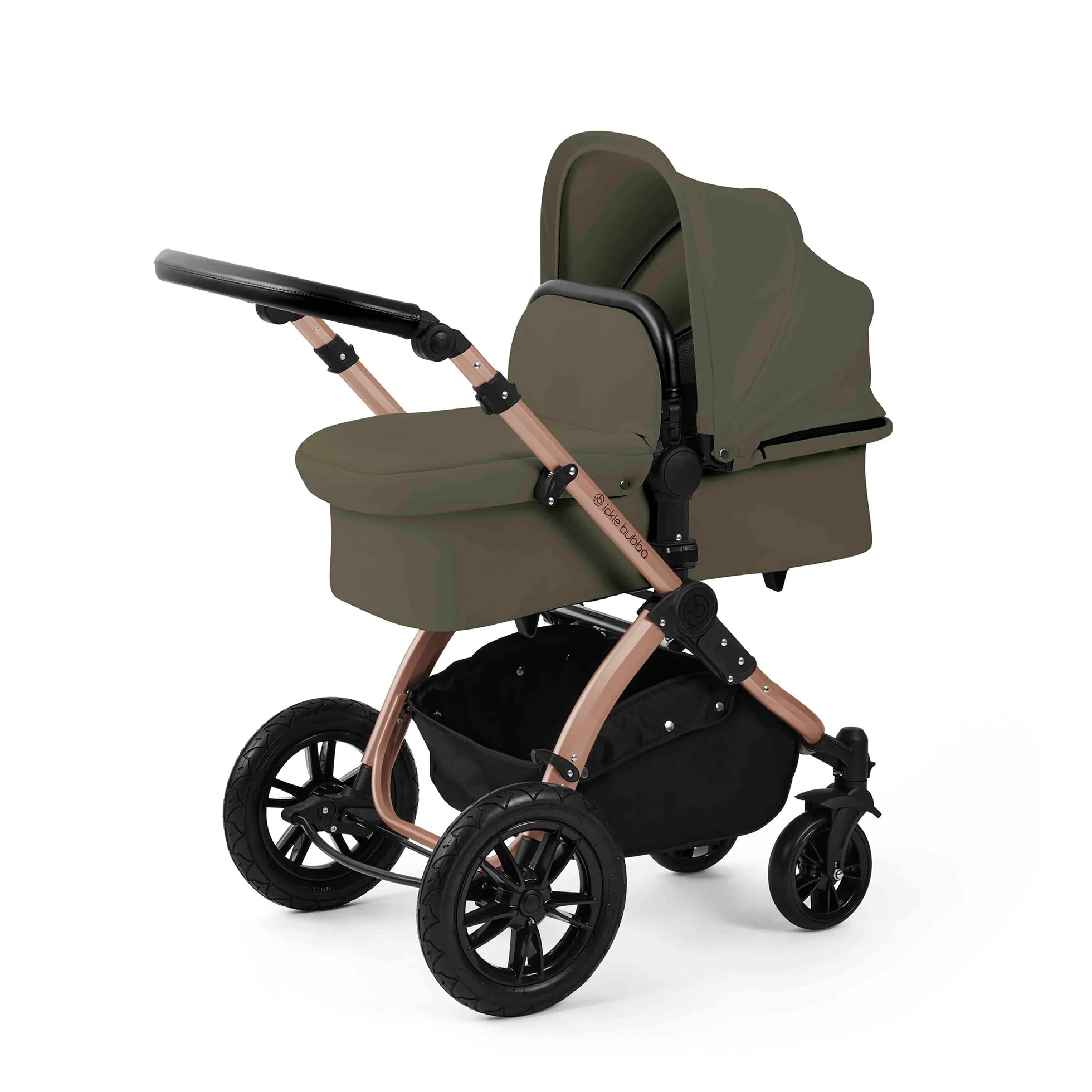 Ickle Bubba Stomp Luxe 12 Piece Travel System with i-Size Nimbus Car Seat & Spin Isofix Base in Woodland