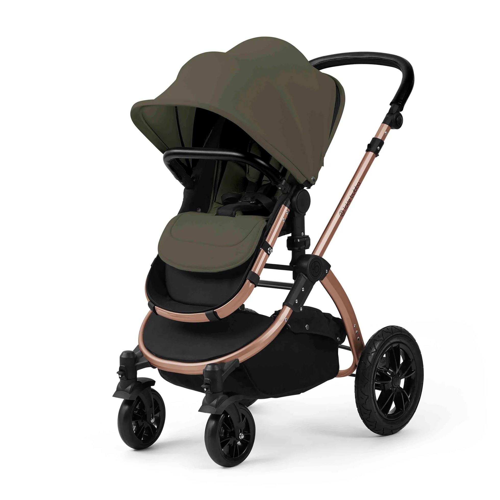 Ickle Bubba Stomp Luxe 12 Piece Travel System with i-Size Nimbus Car Seat & Spin Isofix Base in Woodland