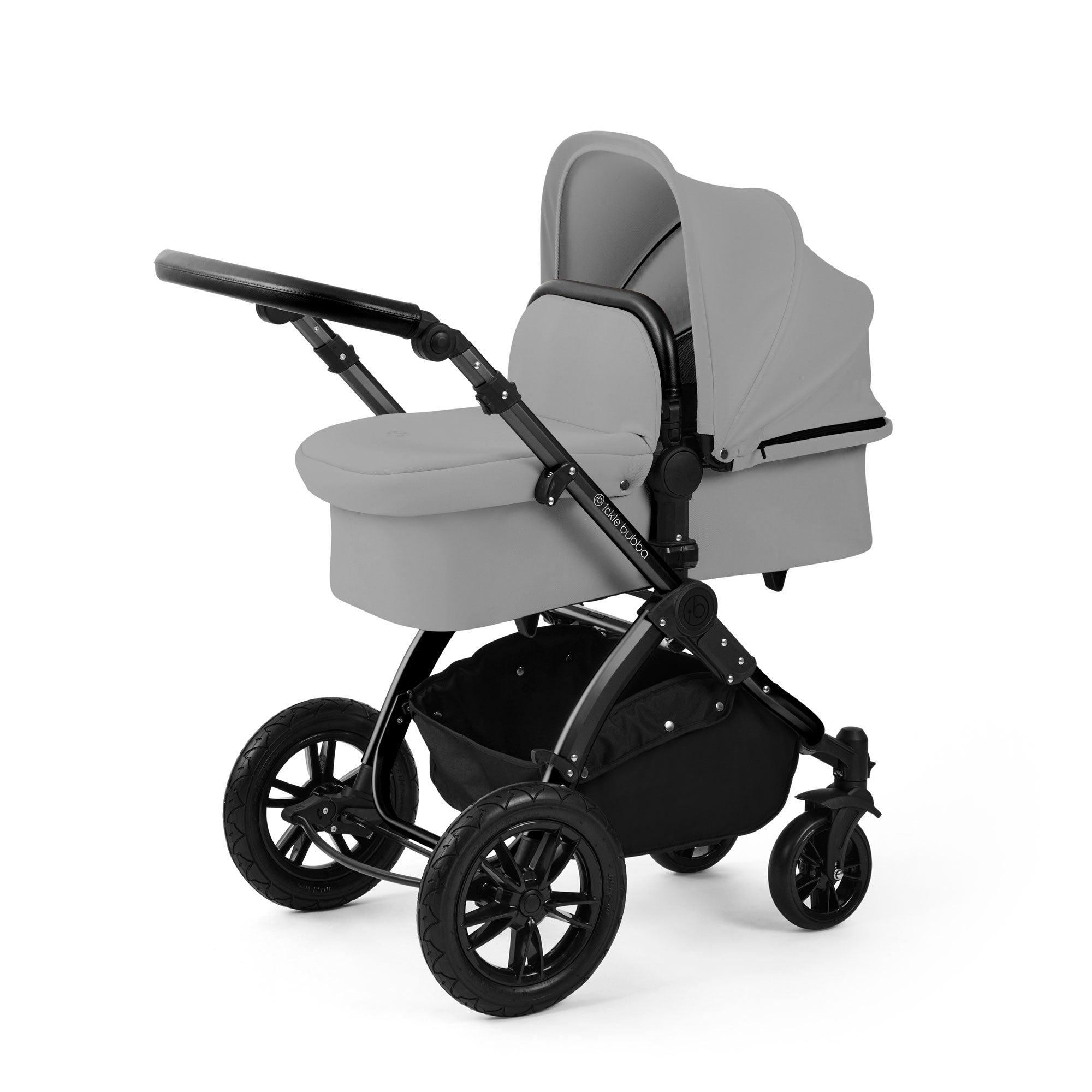 Ickle Bubba Stomp Luxe 12 Piece Travel System with i-Size Nimbus Car Seat & Spin Isofix Base in Pearl Grey