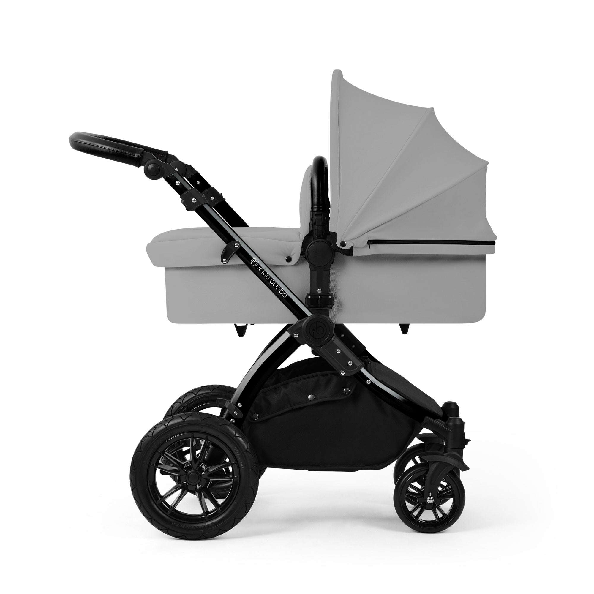 Ickle Bubba Stomp Luxe 12 Piece Travel System with i-Size Nimbus Car Seat & Spin Isofix Base in Pearl Grey