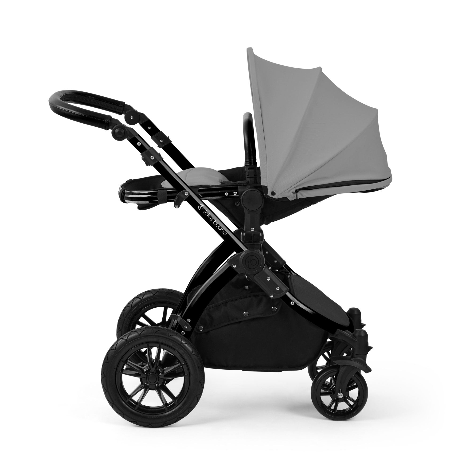 Ickle Bubba Stomp Luxe 12 Piece Travel System with i-Size Nimbus Car Seat & Spin Isofix Base in Pearl Grey