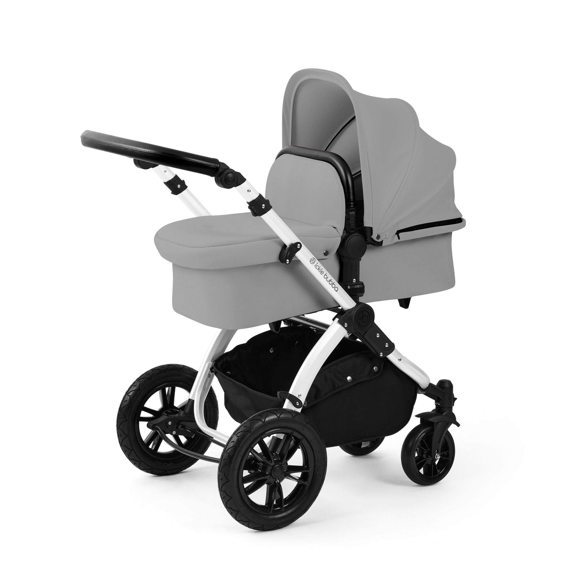 Ickle Bubba Stomp Luxe 12 Piece Travel System with i-Size Nimbus Car Seat & Spin Isofix Base in Pearl Grey
