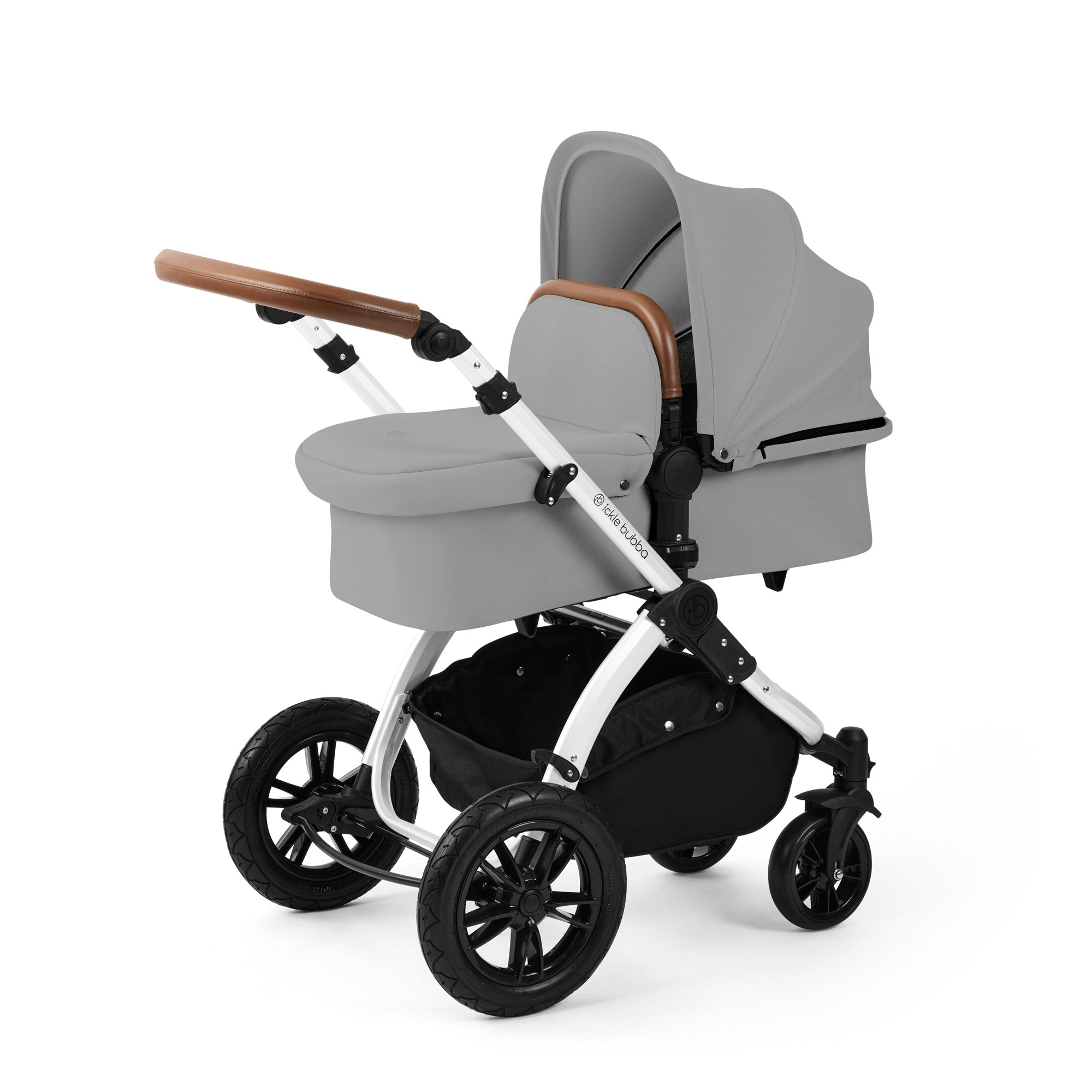 Ickle Bubba Stomp Luxe 12 Piece Travel System with i-Size Nimbus Car Seat & Spin Isofix Base in Pearl Grey
