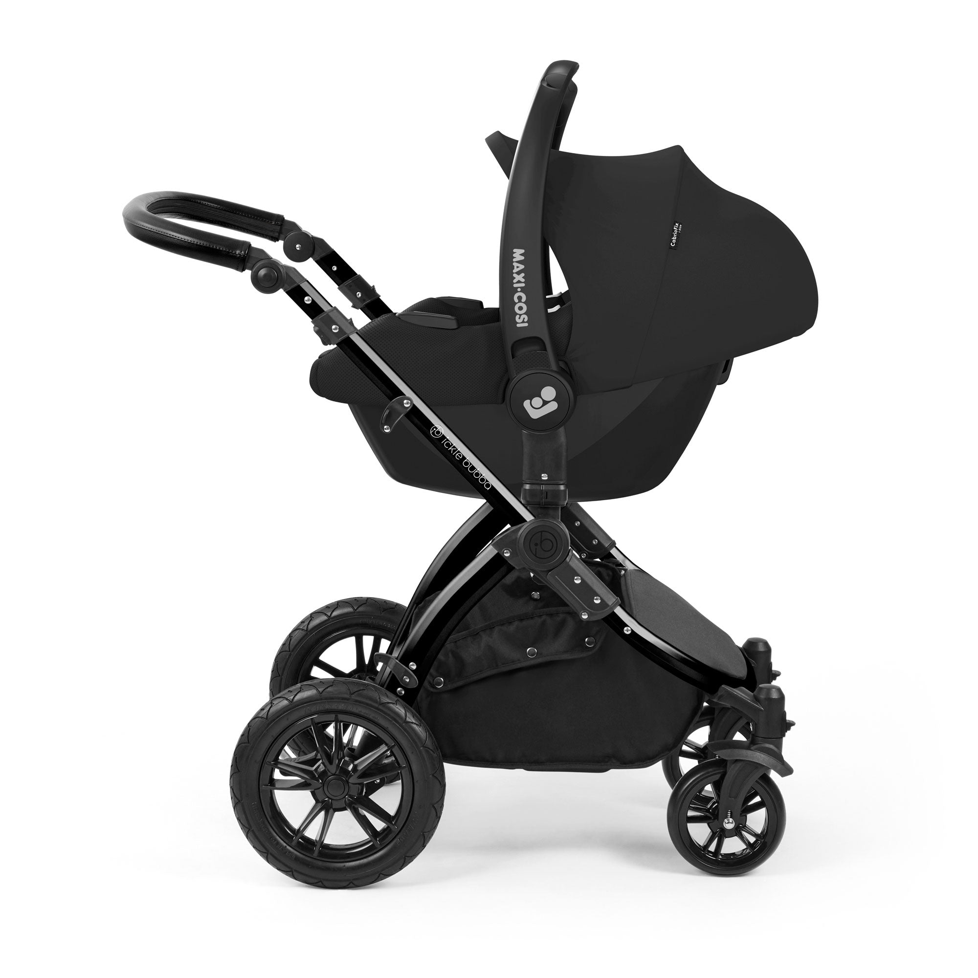 Ickle Bubba Stomp Luxe 12 Piece Travel System with Maxi-Cosi Cabriofix i-Size Car Seat & Isofix Base in Charcoal Grey