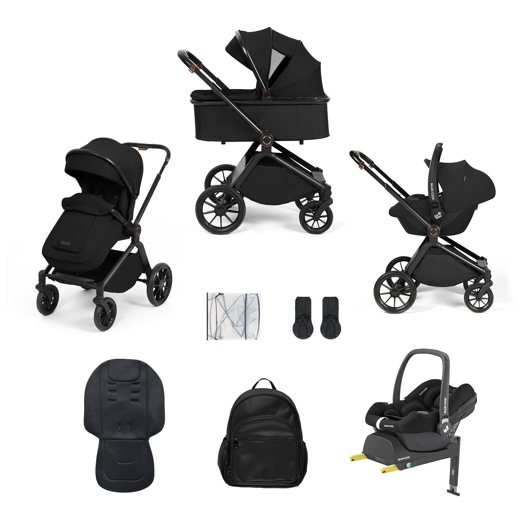 Ickle Bubba Altima 12 Piece Travel System with Maxi-Cosi Cabriofix i-Size Car Seat & Isofix Base in Black