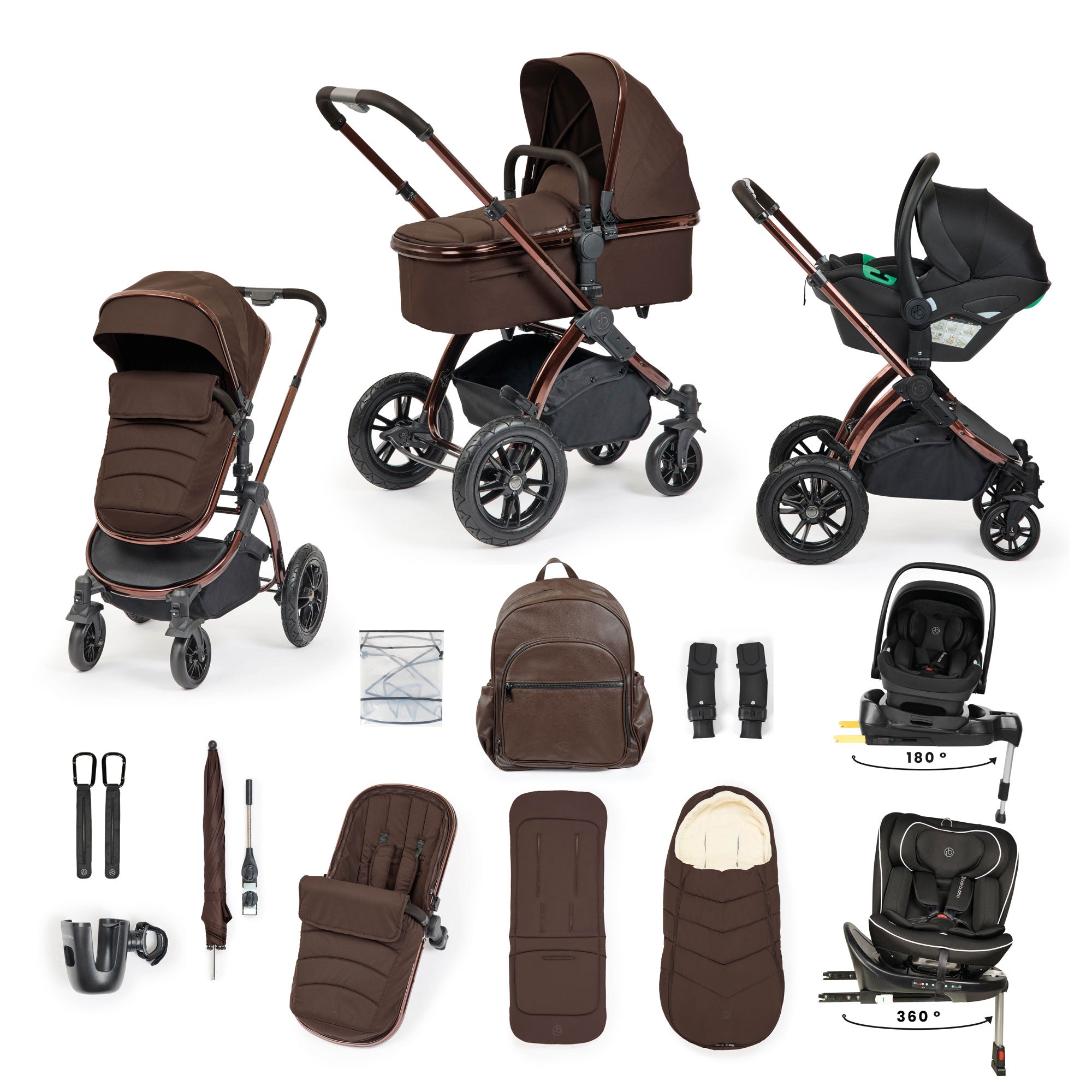 Ickle Bubba Stomp Luxe Elements Edition 16 Piece Ultimate Travel System in Chestnut