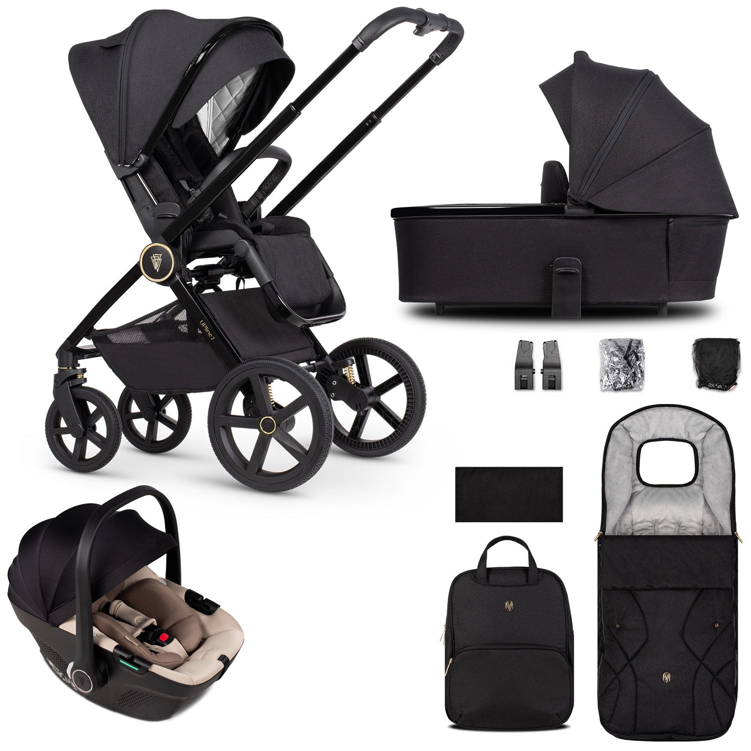 Venicci Tinum Upline 2 3in1 Travel System in All Black