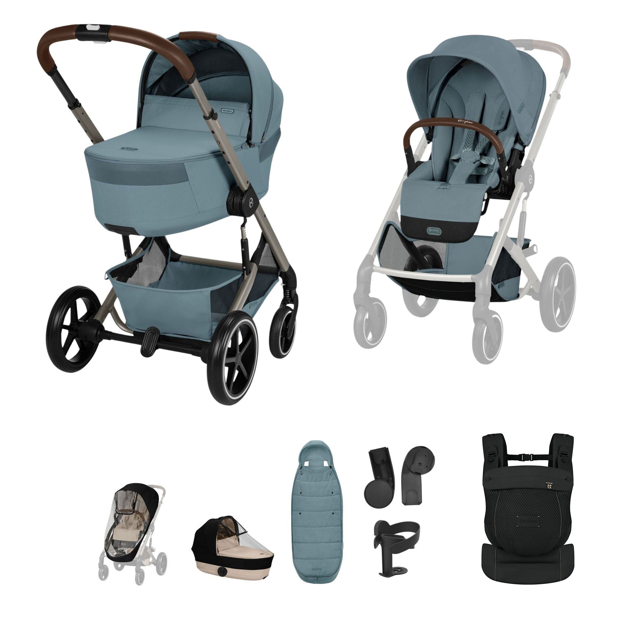 Cybex Balios S Lux Foldable Carrycot Accessory Bundle in Stormy Blue