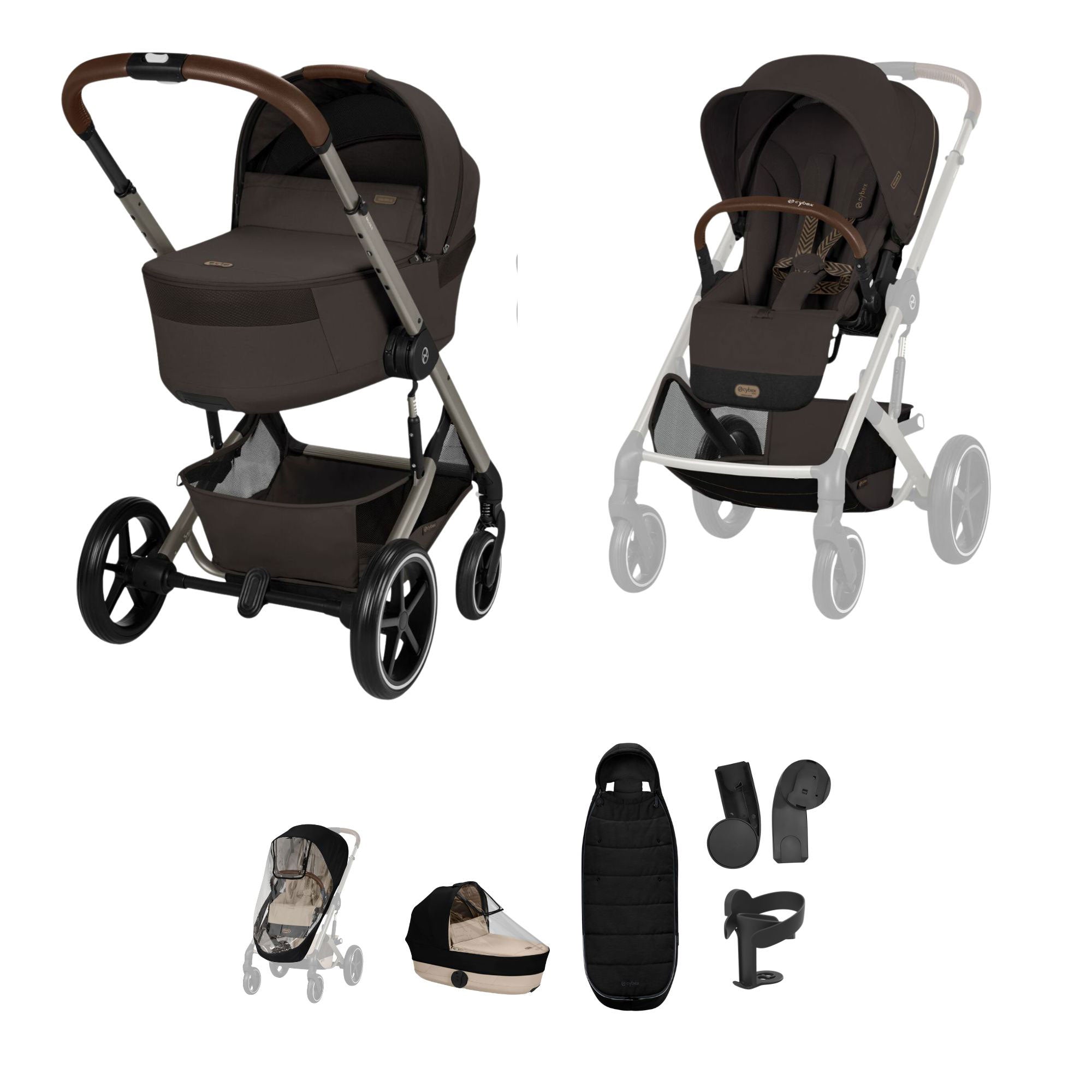 Cybex Balios S Lux Foldable Carrycot Accessory Bundle in Chocolate Brown