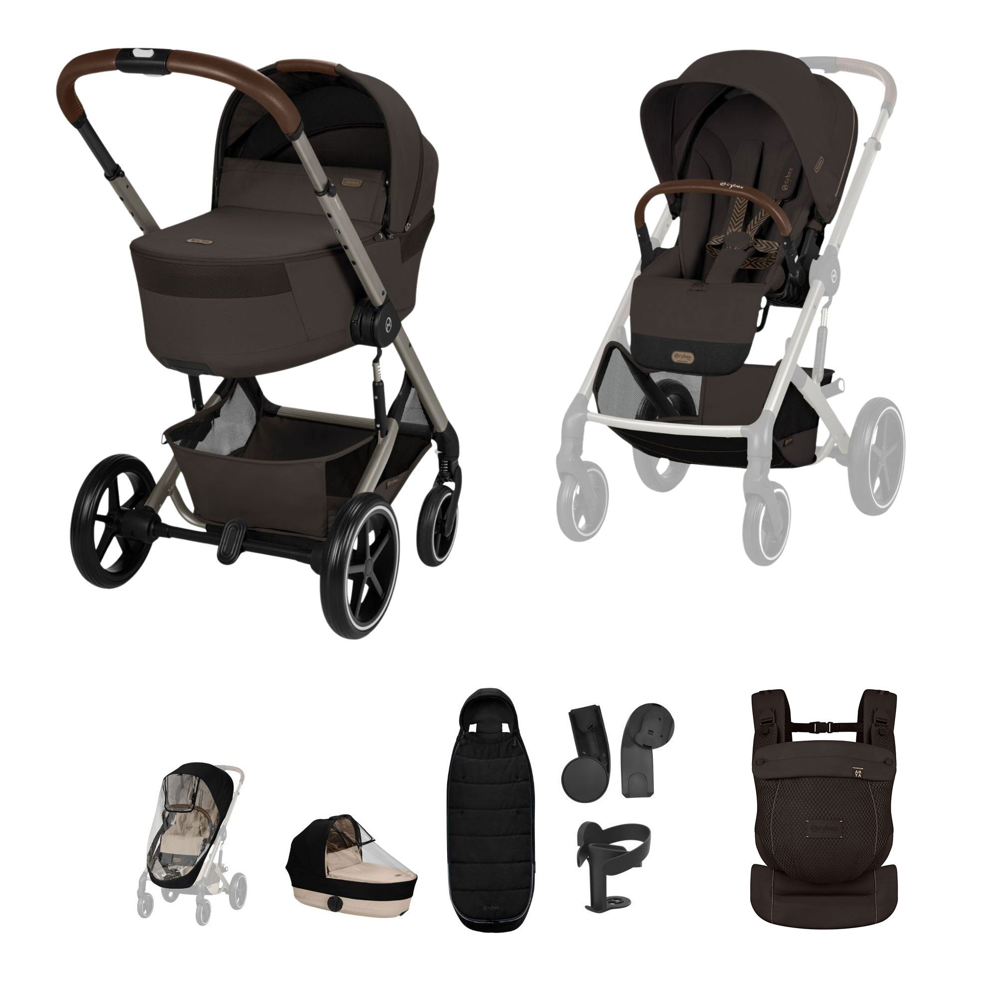Cybex Balios S Lux Foldable Carrycot Accessory Bundle in Chocolate Brown