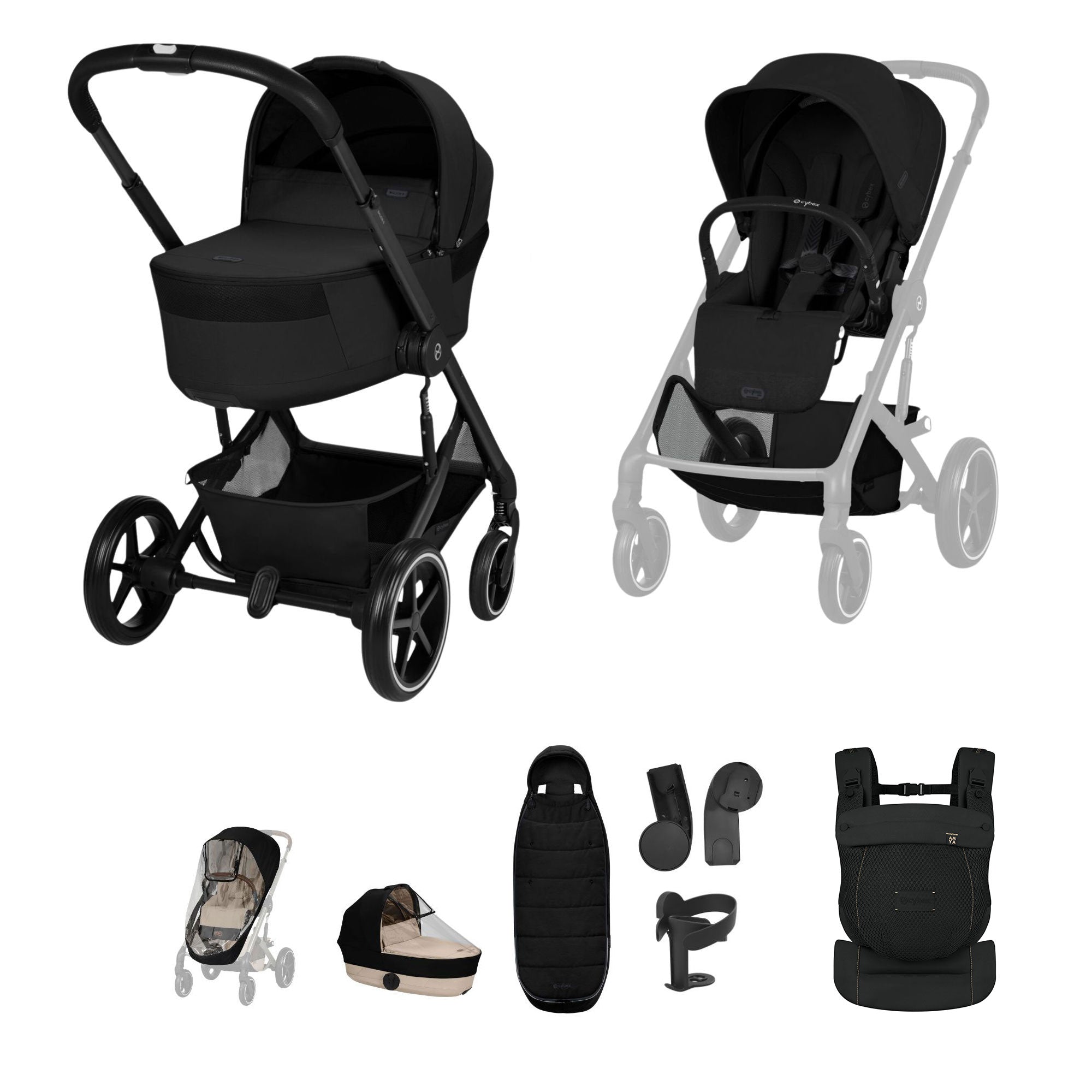 Cybex Balios S Lux Foldable Carrycot Accessory Bundle in Moon Black