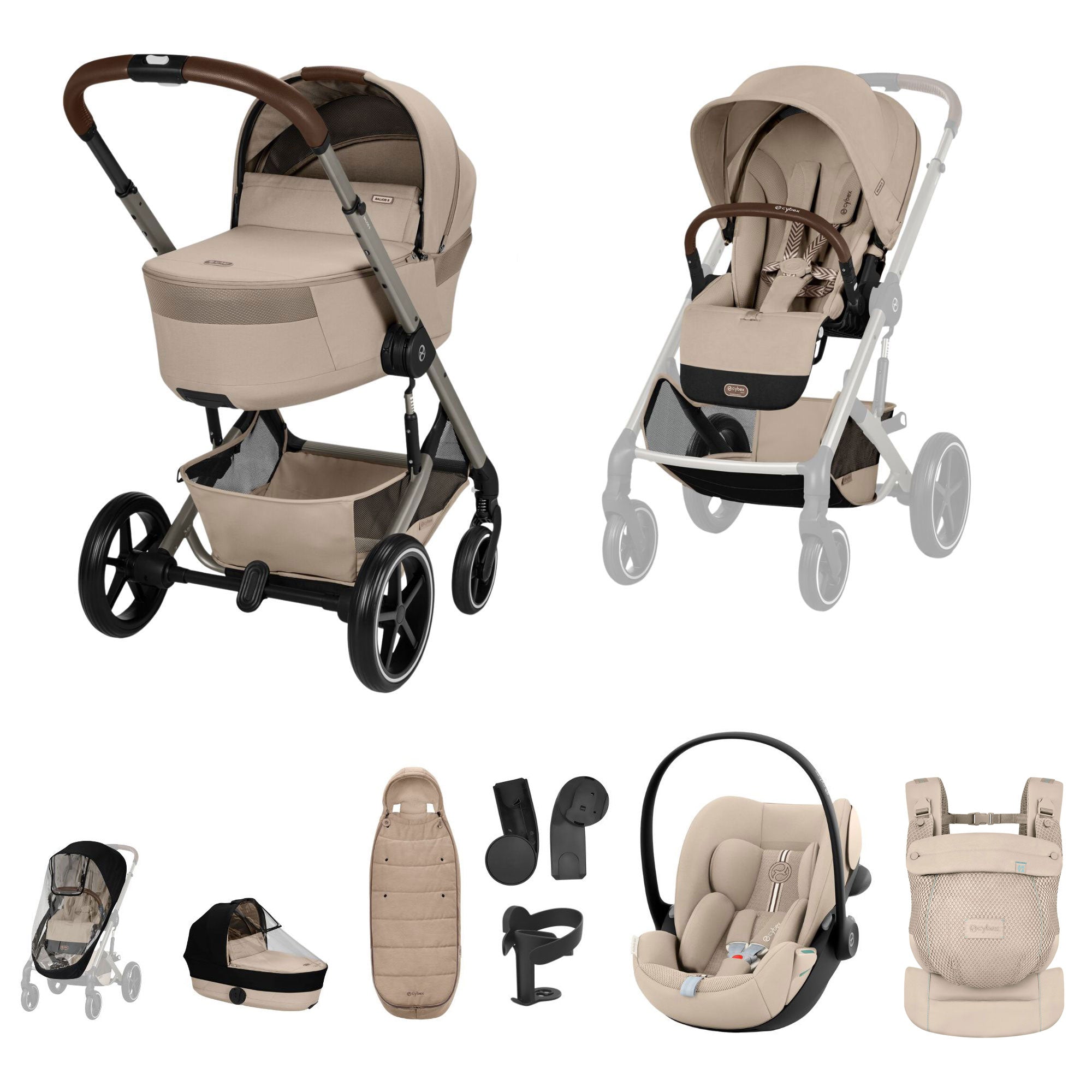 Cybex Balios S Lux Foldable Carrycot Travel System in Almond Beige