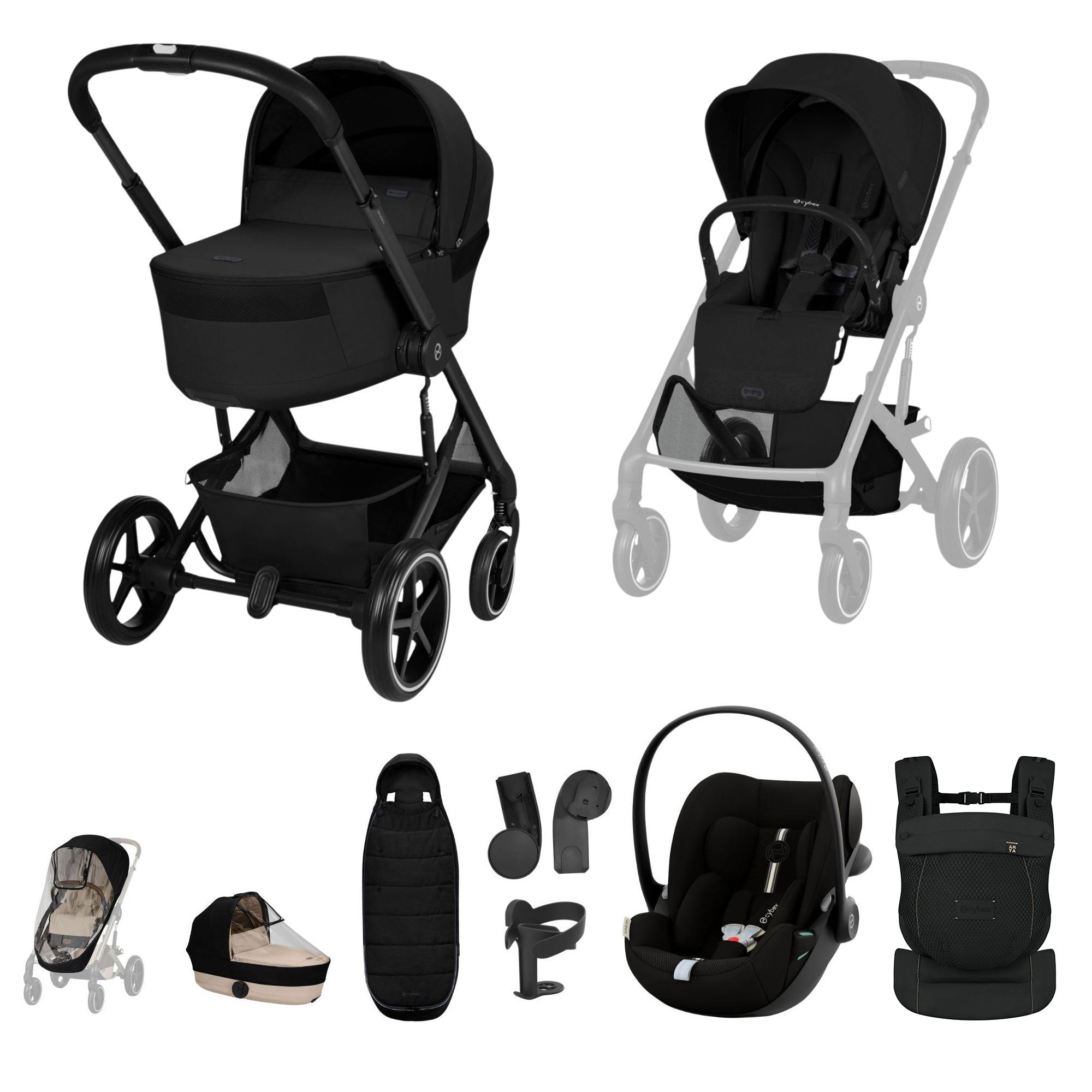 Cybex Balios S Lux Foldable Carrycot Travel System in Moon Black