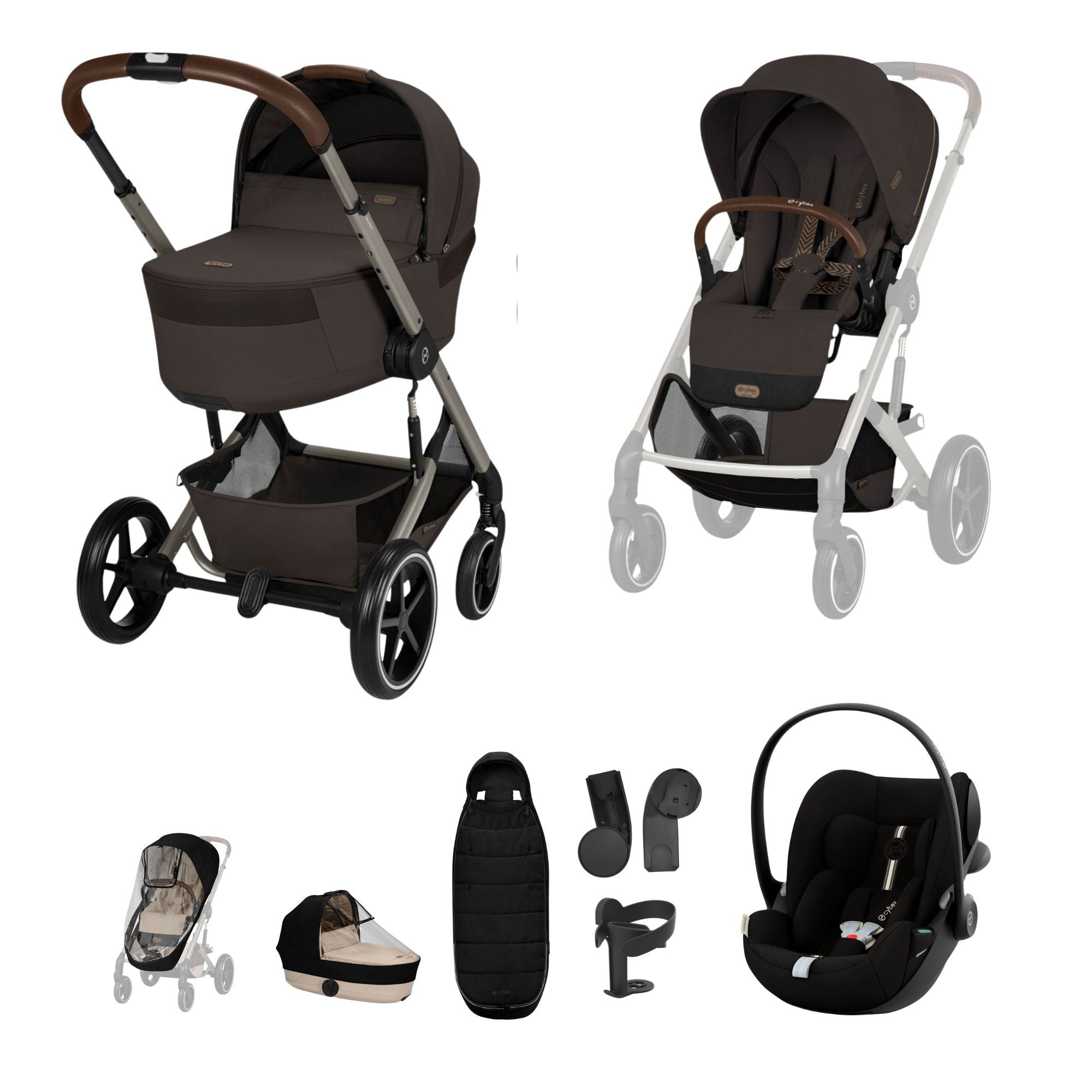 Cybex Balios S Lux Foldable Carrycot Travel System in Chocolate Brown