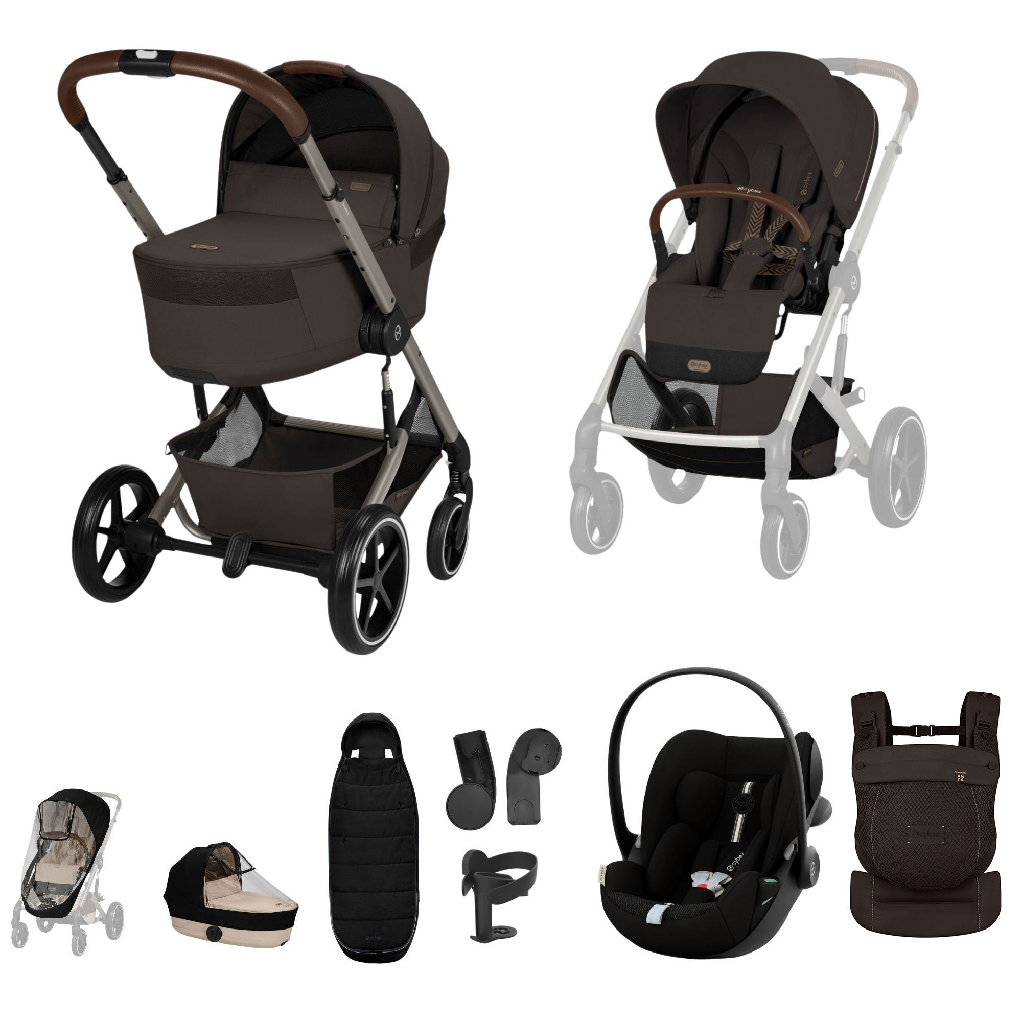 Cybex Balios S Lux Foldable Carrycot Travel System in Chocolate Brown