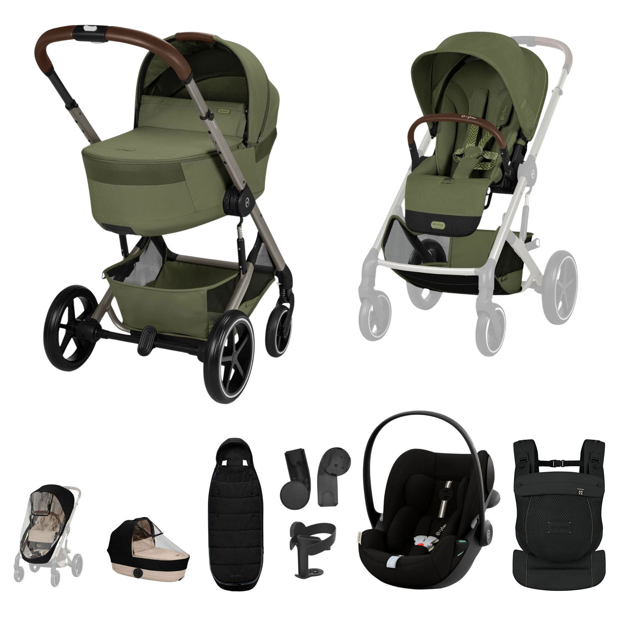 Cybex Balios S Lux Foldable Carrycot Travel System in Moss Green