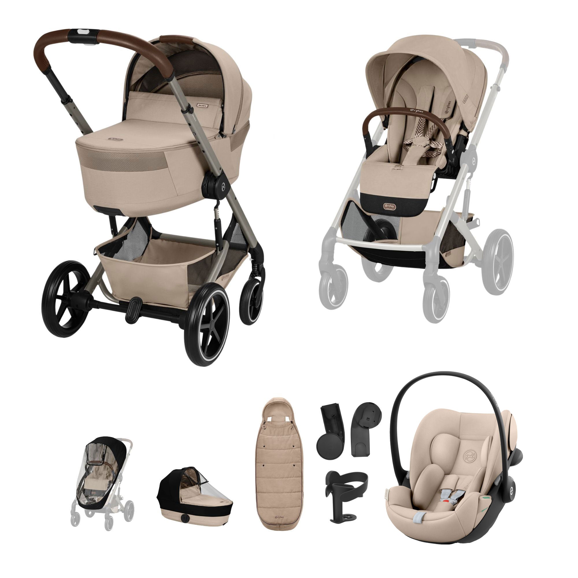 Cybex Balios S Lux Foldable Carrycot Travel System in Almond Beige