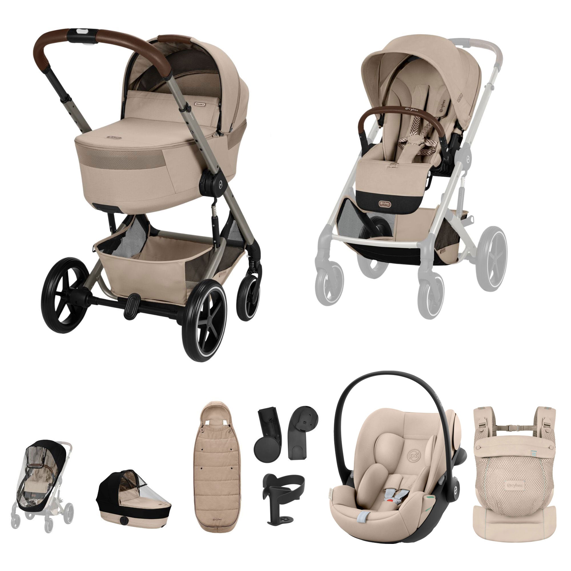 Cybex Balios S Lux Foldable Carrycot Travel System in Almond Beige