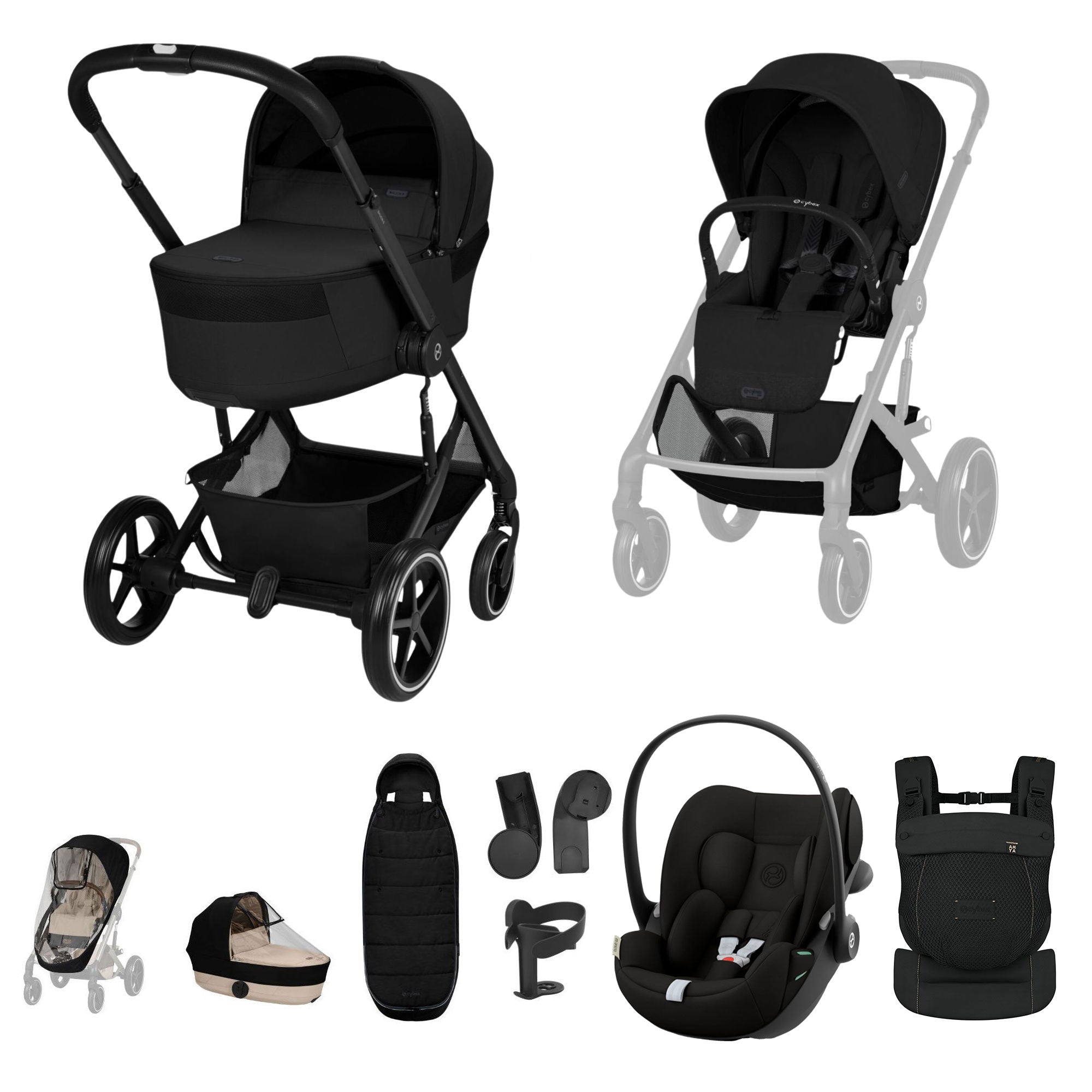 Cybex Balios S Lux Foldable Carrycot Travel System in Moon Black