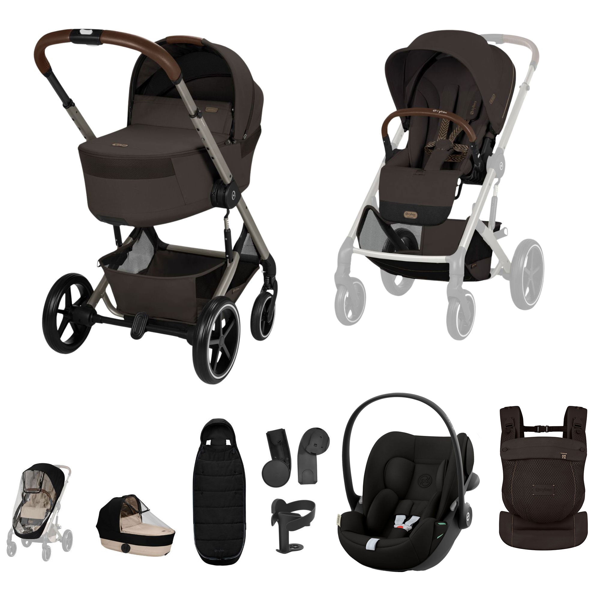 Cybex Balios S Lux Foldable Carrycot Travel System in Chocolate Brown