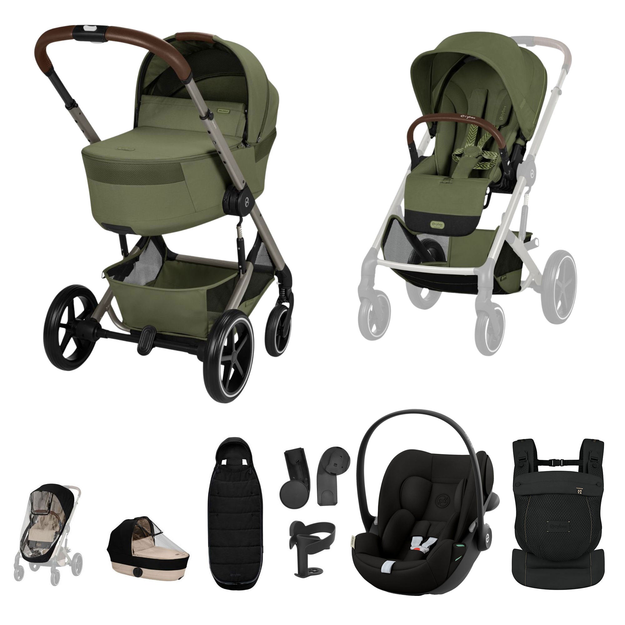 Cybex Balios S Lux Foldable Carrycot Travel System in Moss Green