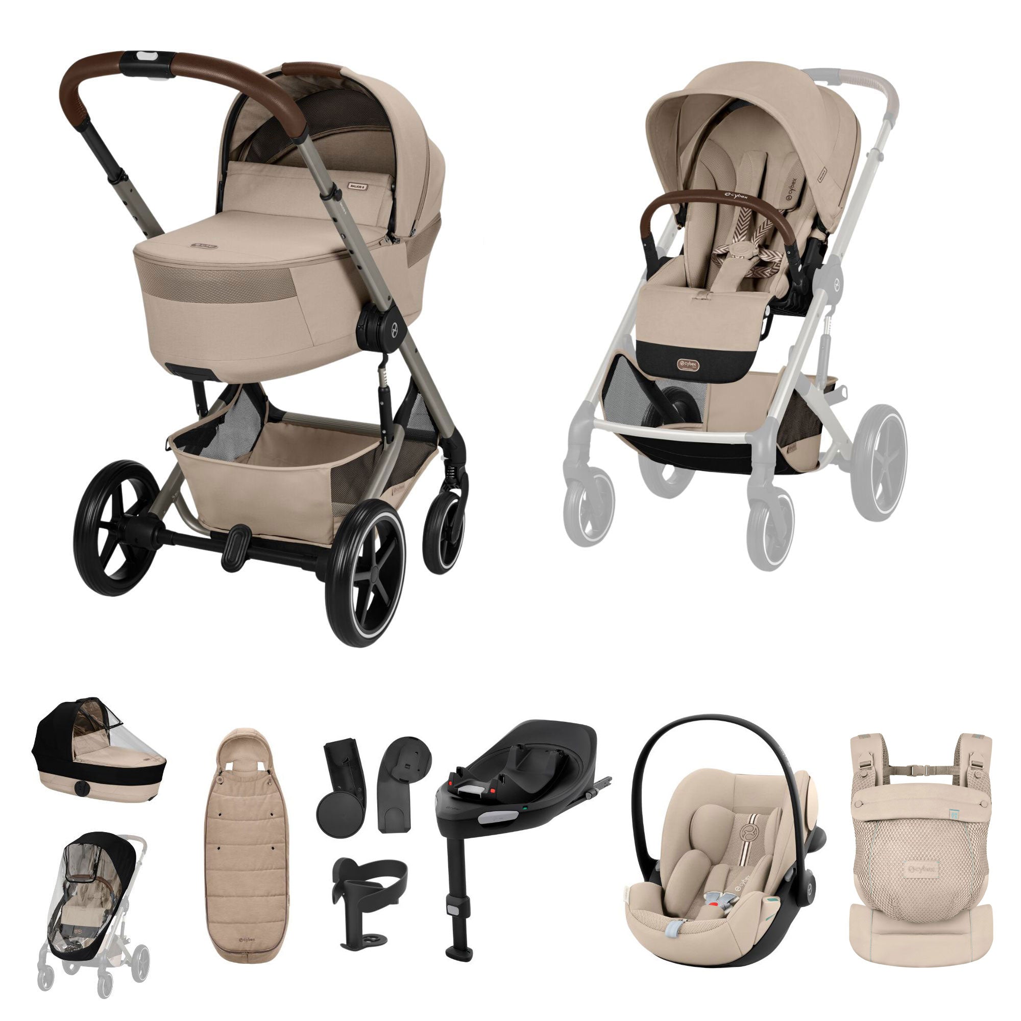 Cybex Balios S Lux Foldable Carrycot Ultimate Travel System in Almond Beige