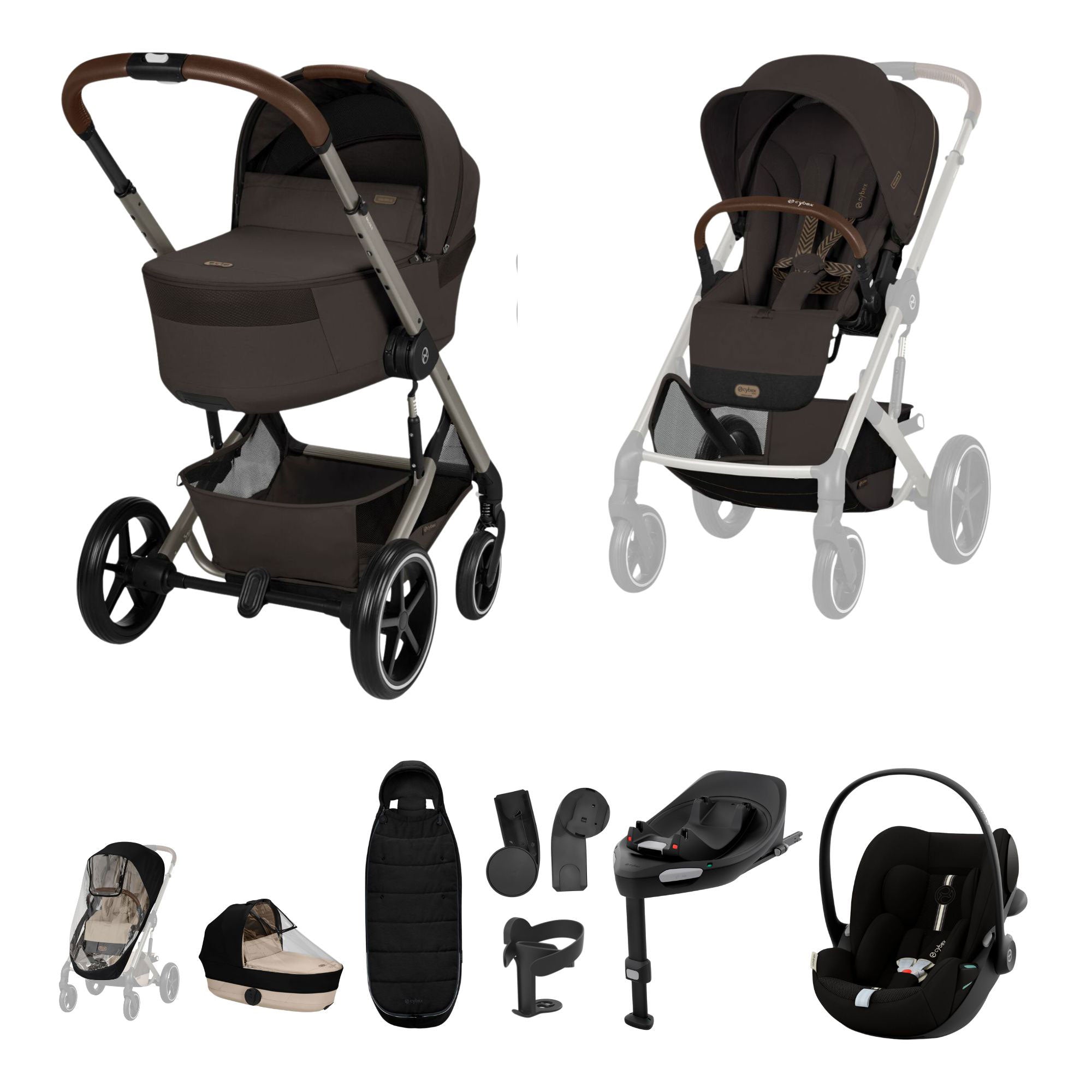 Cybex Balios S Lux Foldable Carrycot Ultimate Travel System in Chocolate Brown
