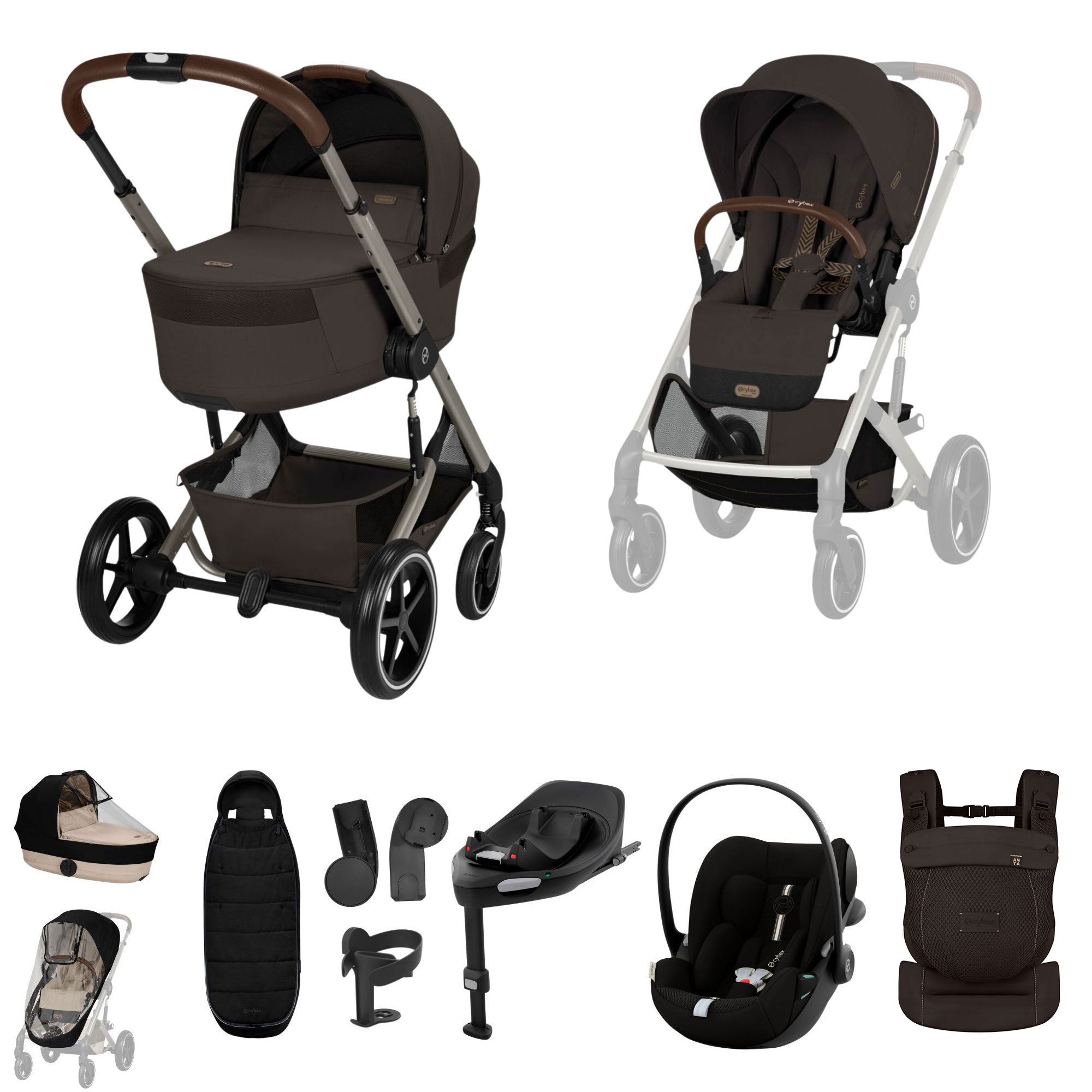 Cybex Balios S Lux Foldable Carrycot Ultimate Travel System in Chocolate Brown