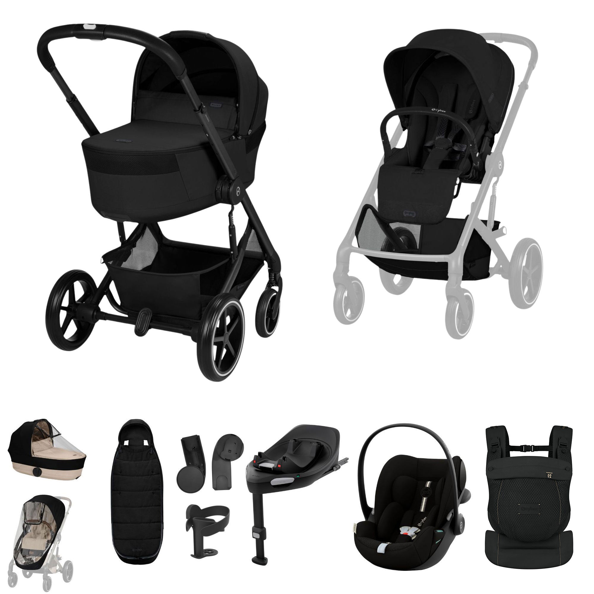 Cybex Balios S Lux Foldable Carrycot Ultimate Travel System in Moon Black