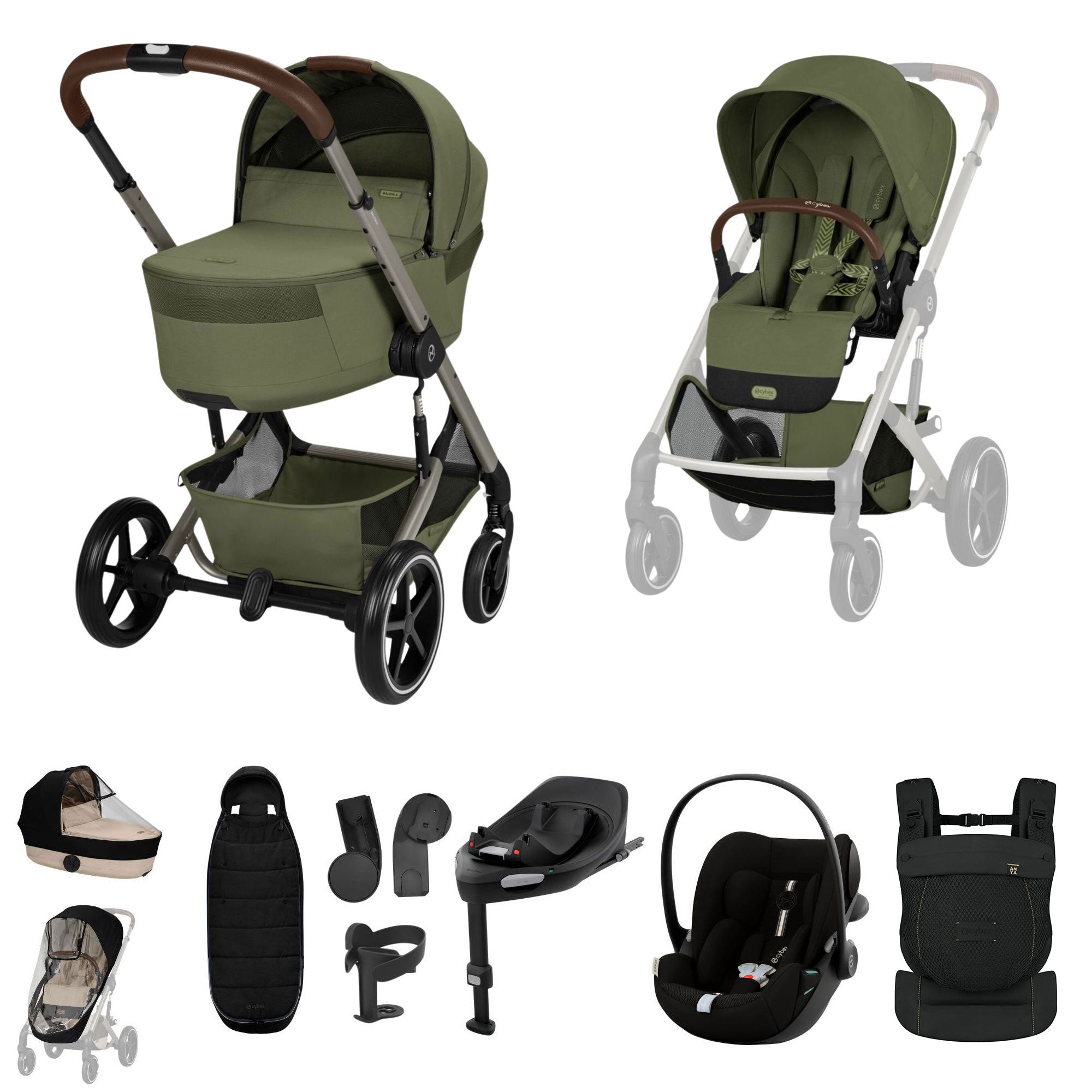 Cybex Balios S Lux Foldable Carrycot Ultimate Travel System in Moss Green