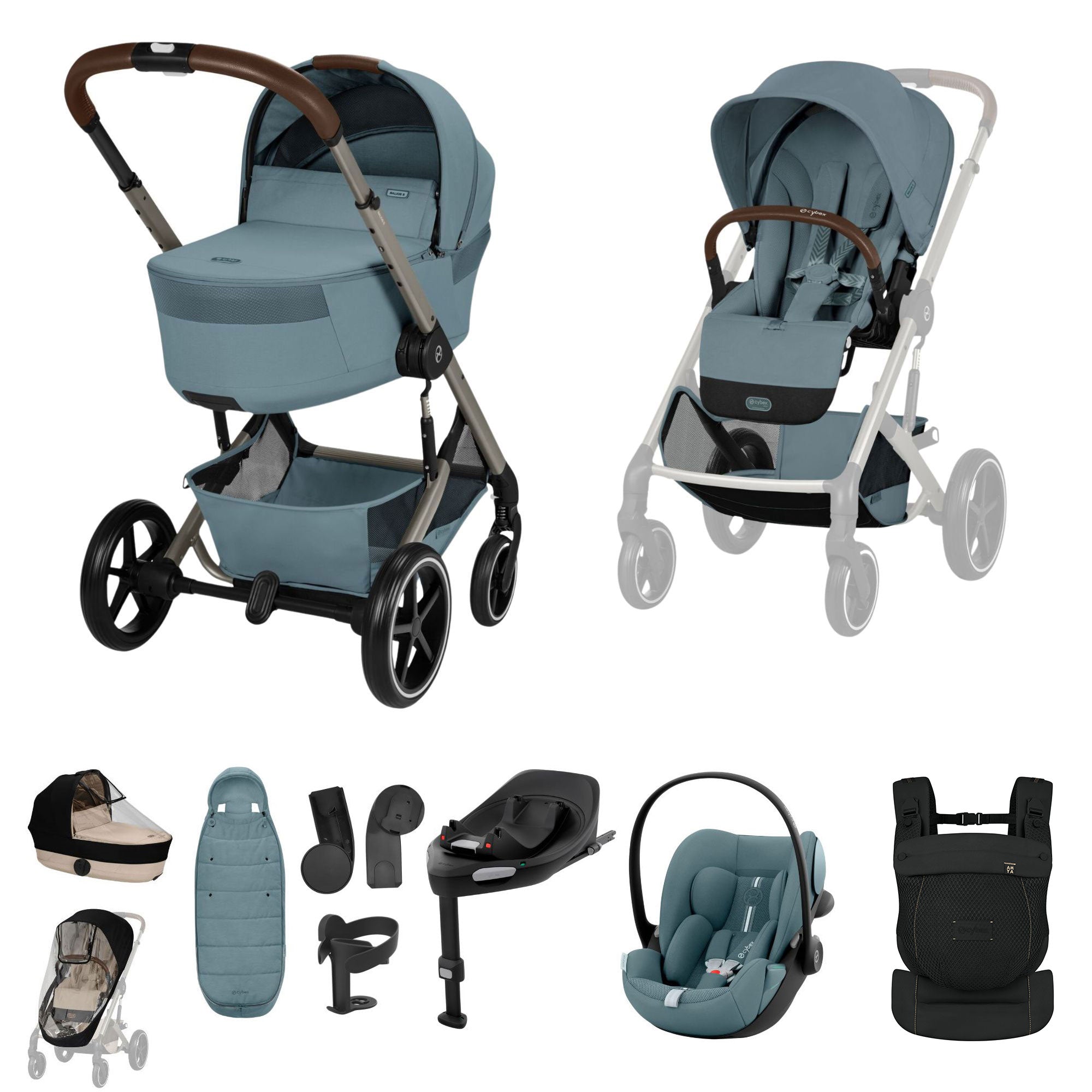 Cybex Balios S Lux Foldable Carrycot Ultimate Travel System in Stormy Blue