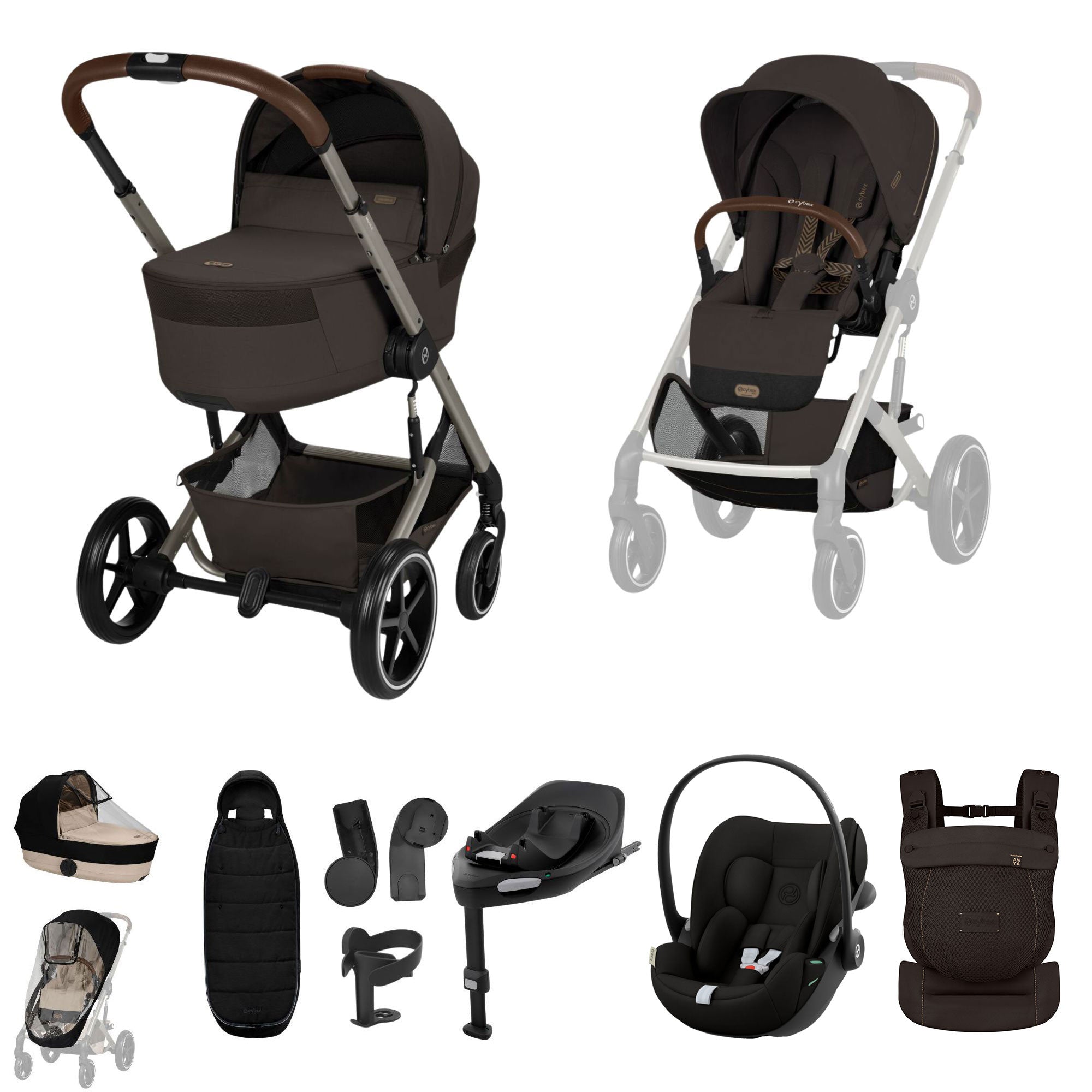 Cybex Balios S Lux Foldable Carrycot Ultimate Travel System in Chocolate Brown