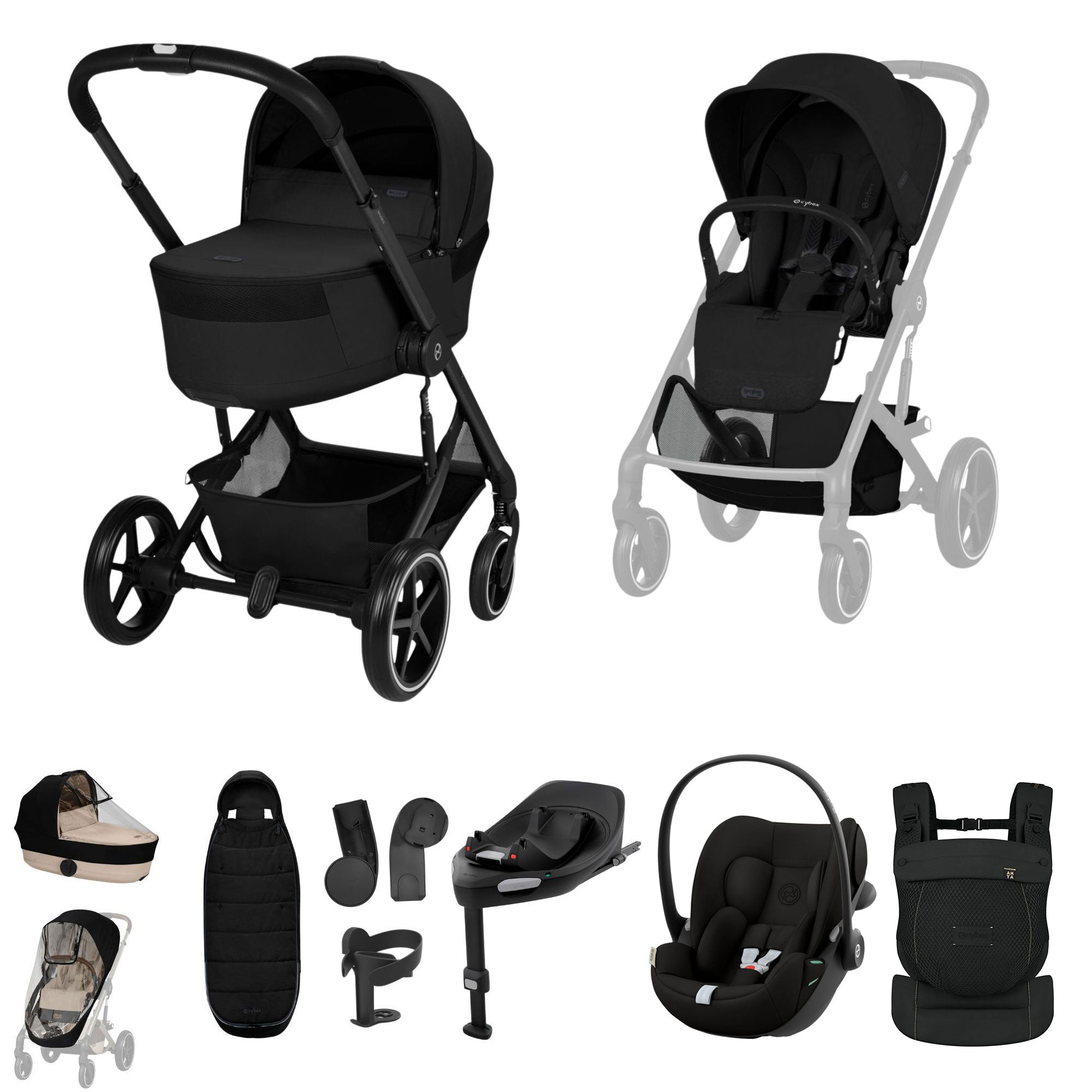 Cybex Balios S Lux Foldable Carrycot Ultimate Travel System in Moon Black