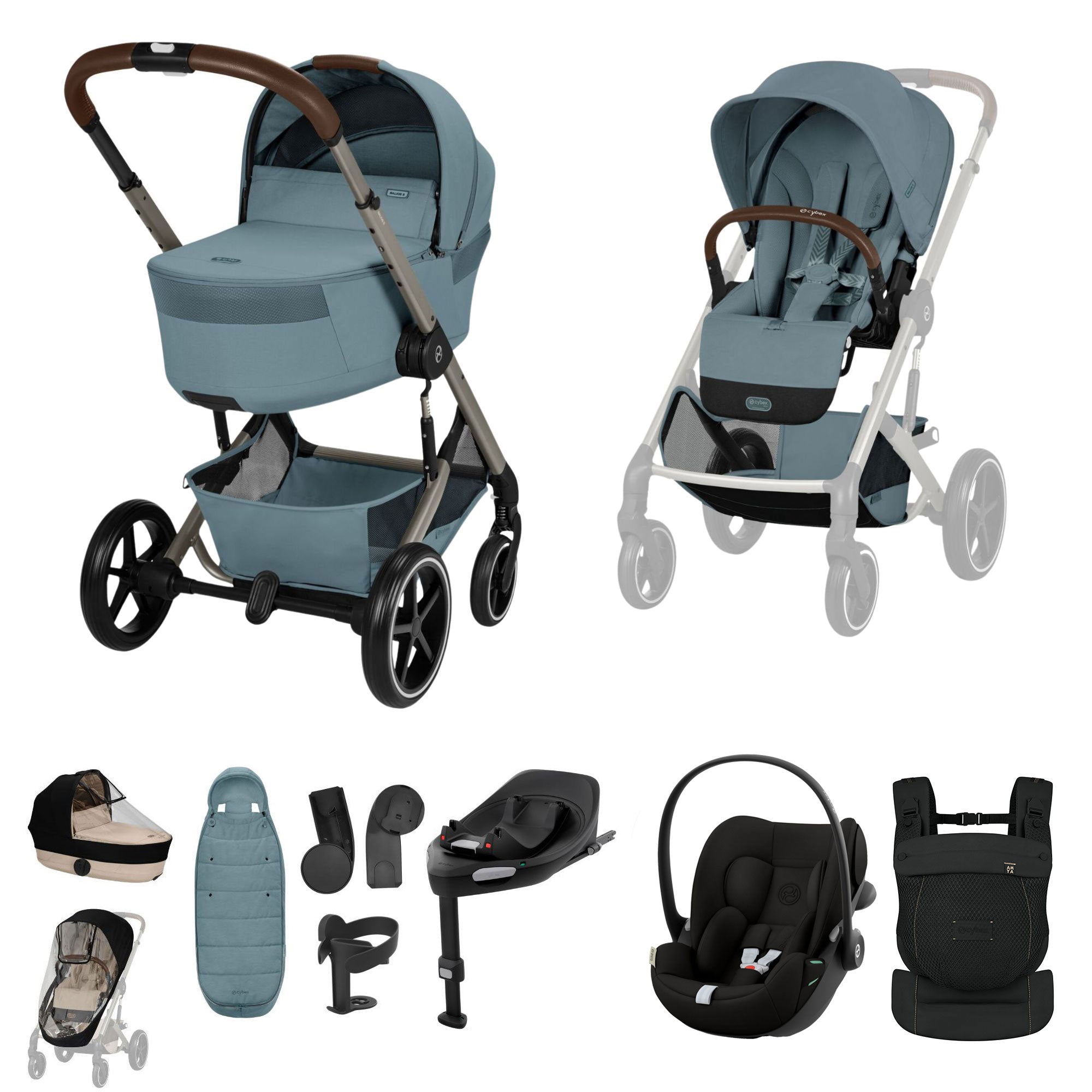 Cybex Balios S Lux Foldable Carrycot Ultimate Travel System in Stormy Blue