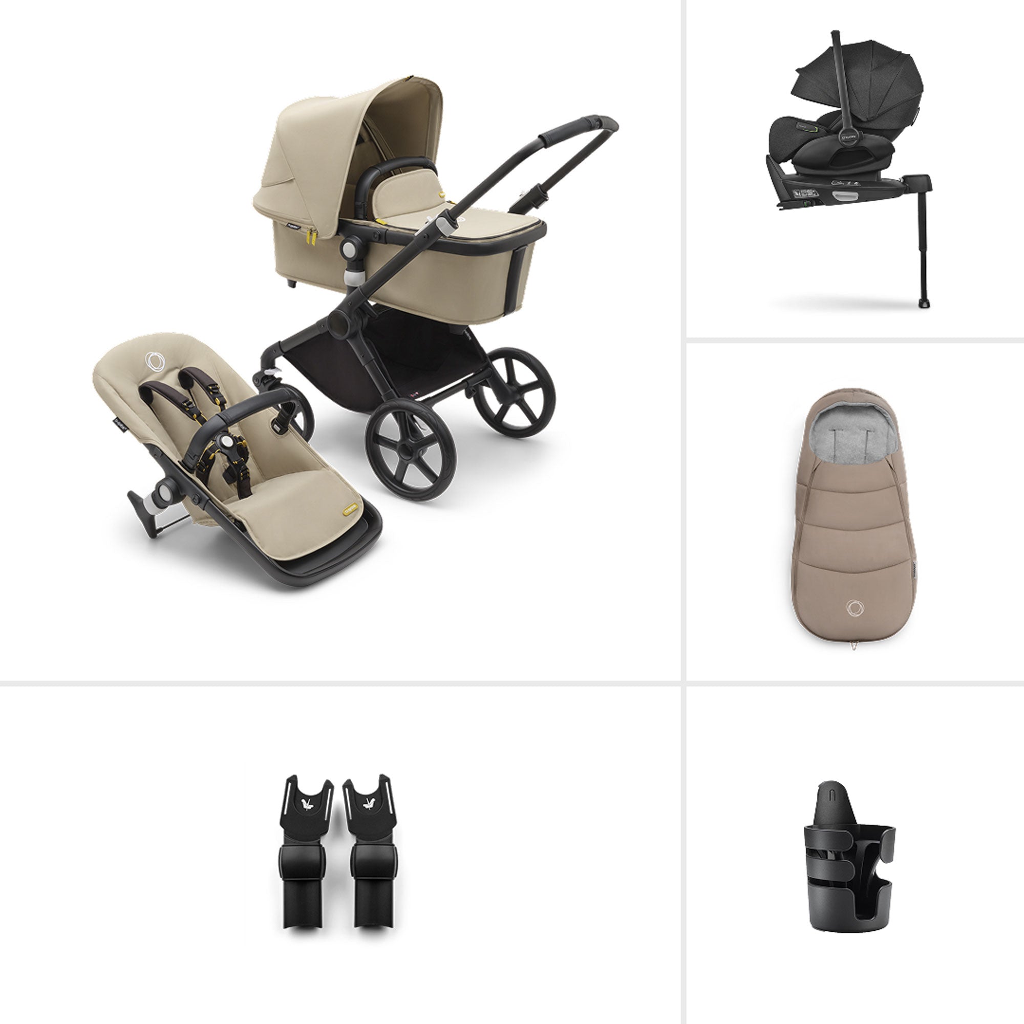 Bugaboo Fox Cub Ultimate Newborn Bundle in Black/Desert Beige