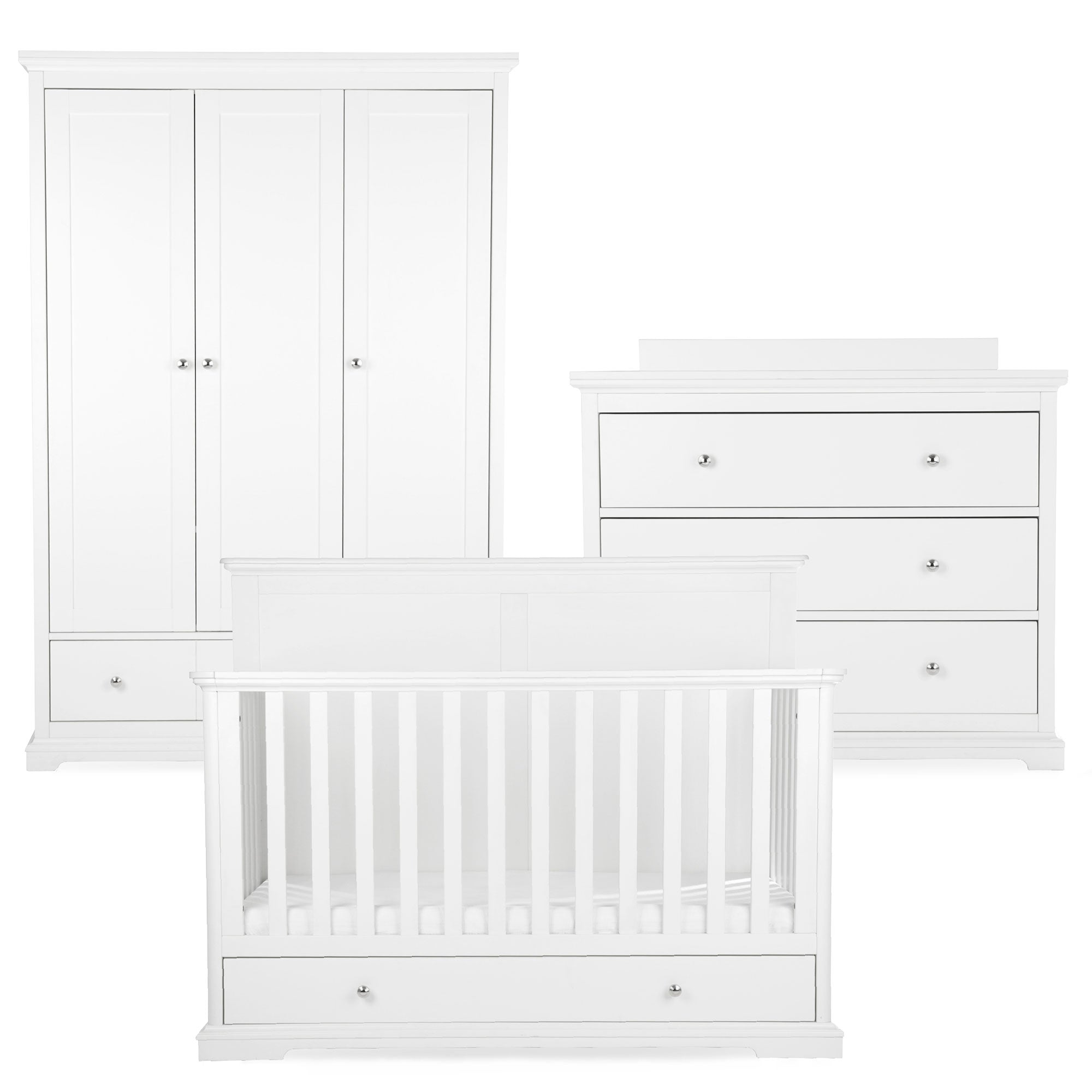 CuddleCo Beaumont 3 Piece Nursery Room Set with Grande Cotbed in White