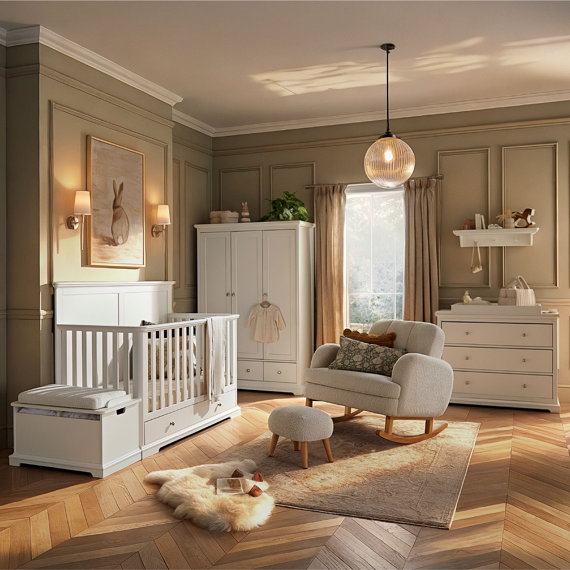 CuddleCo Beaumont 3 Piece Nursery Room Set with Grande Cotbed in White