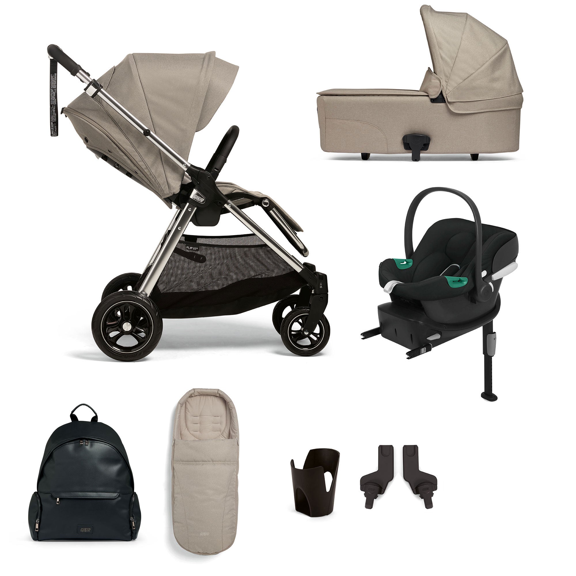 Mamas & Papas Flip XT³ 8 Piece Essentials Bundle with Car Seat in Fawn