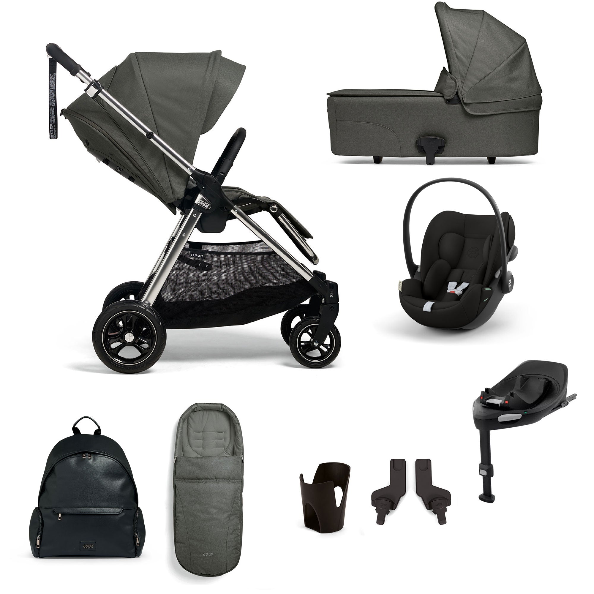 Mamas & Papas Flip XT³ 8 Piece Essentials Bundle with Car Seat in Harbour Grey