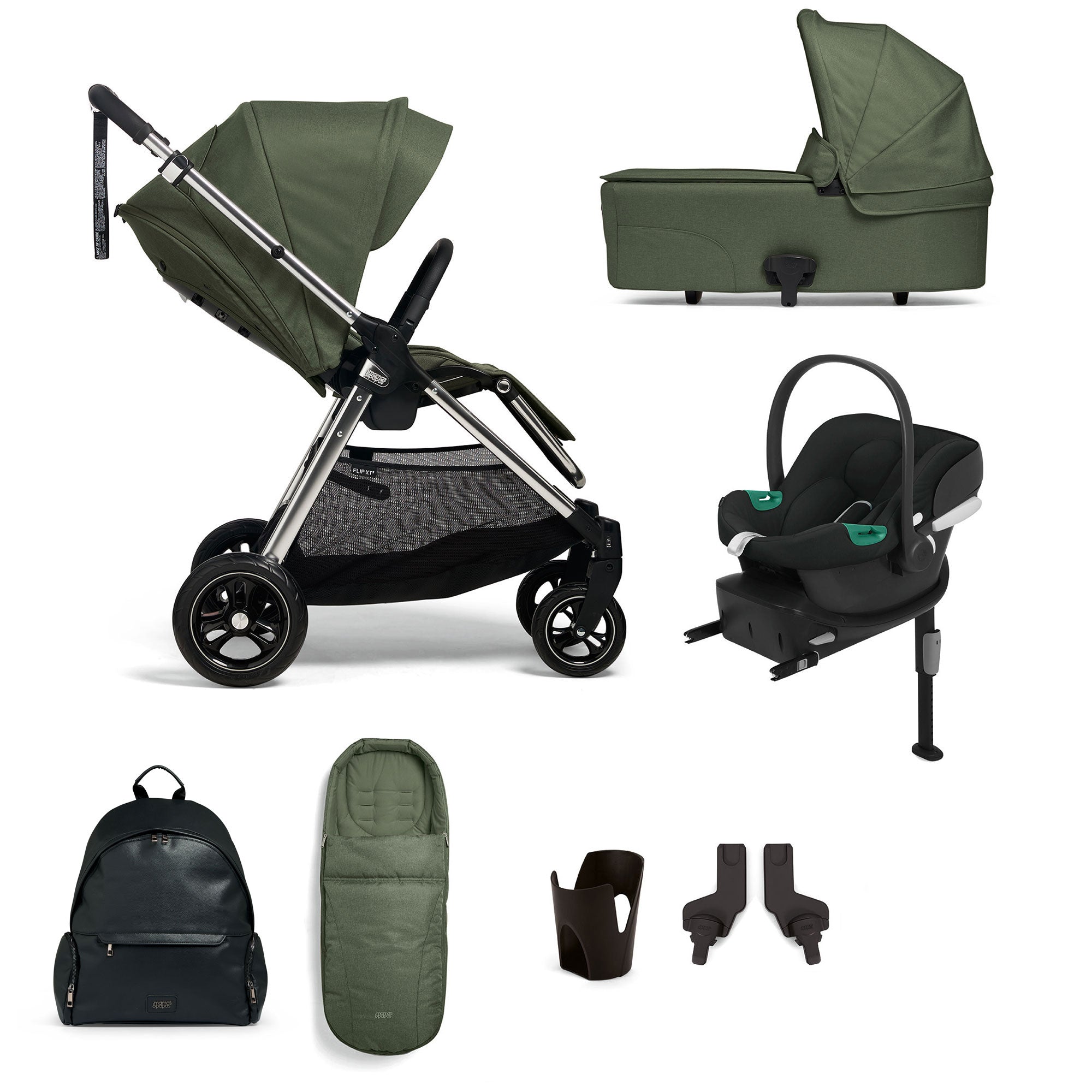 Mamas & Papas Flip XT³ 8 Piece Essentials Bundle with Car Seat in Juniper
