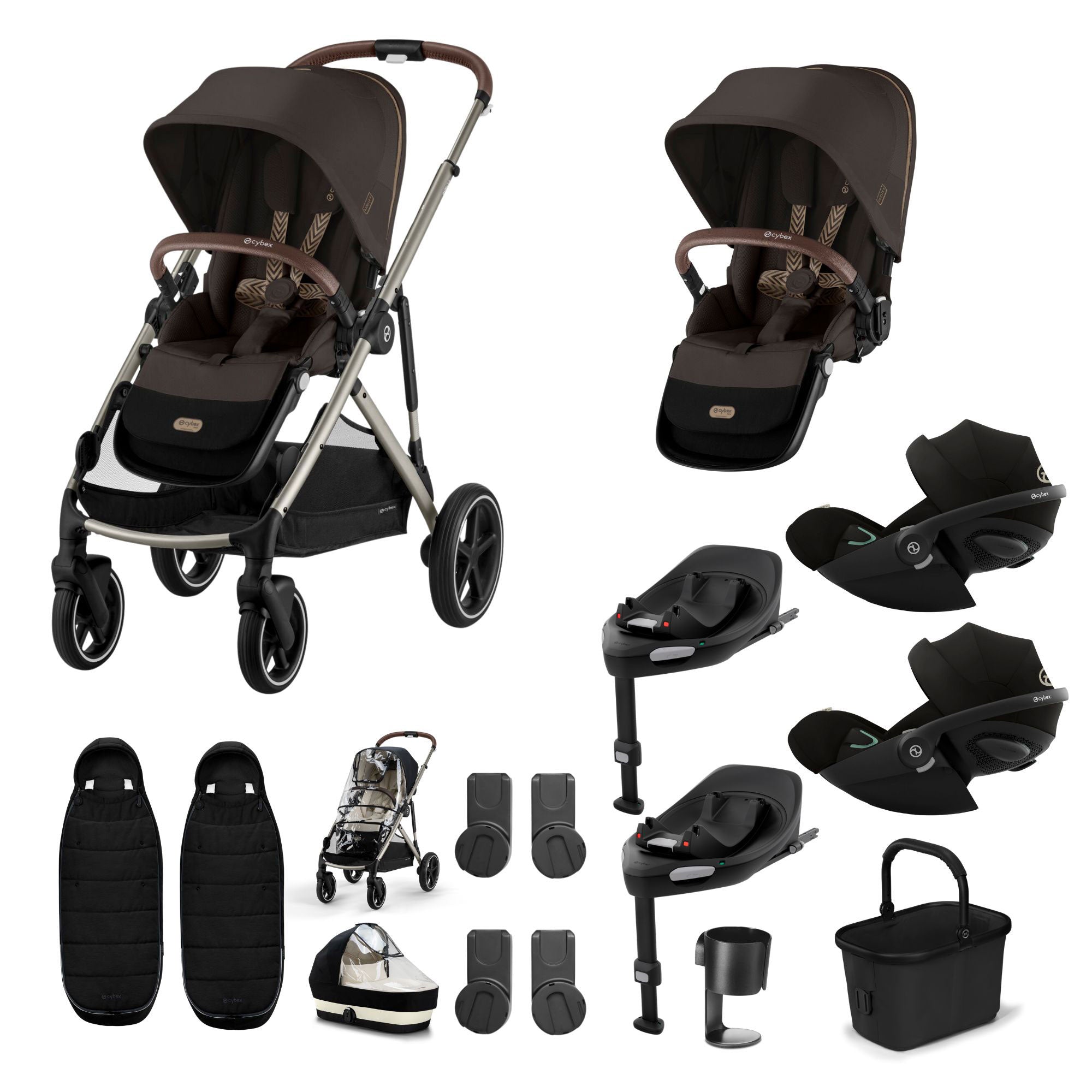 Cybex Gazelle S Twin Luxury Pushchair Bundle in Chocolate Brown