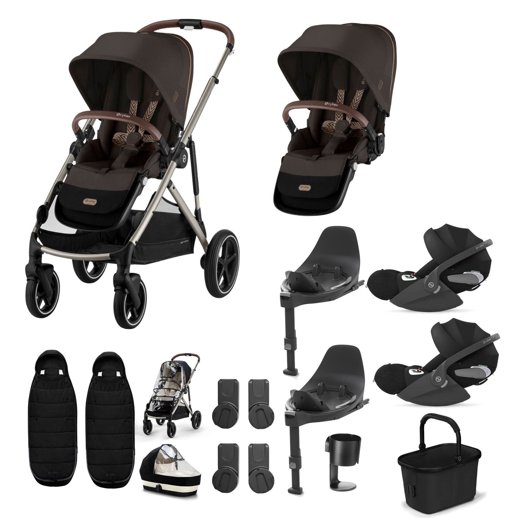 Cybex Gazelle S Twin Luxury Pushchair Bundle in Chocolate Brown