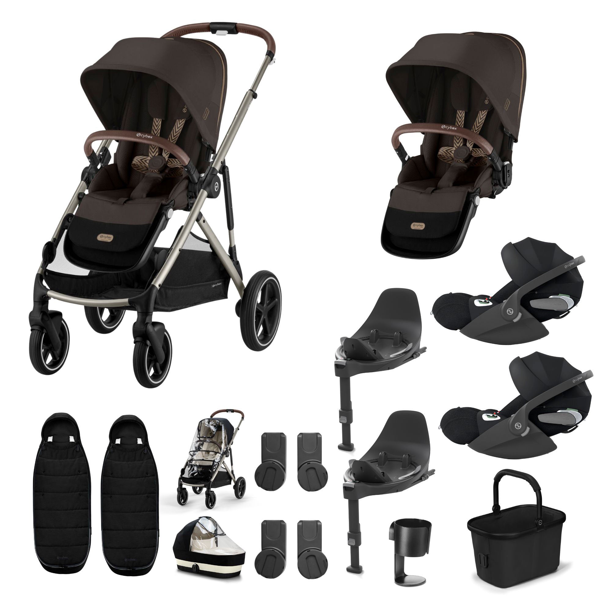 Cybex Gazelle S Twin Luxury Pushchair Bundle in Chocolate Brown