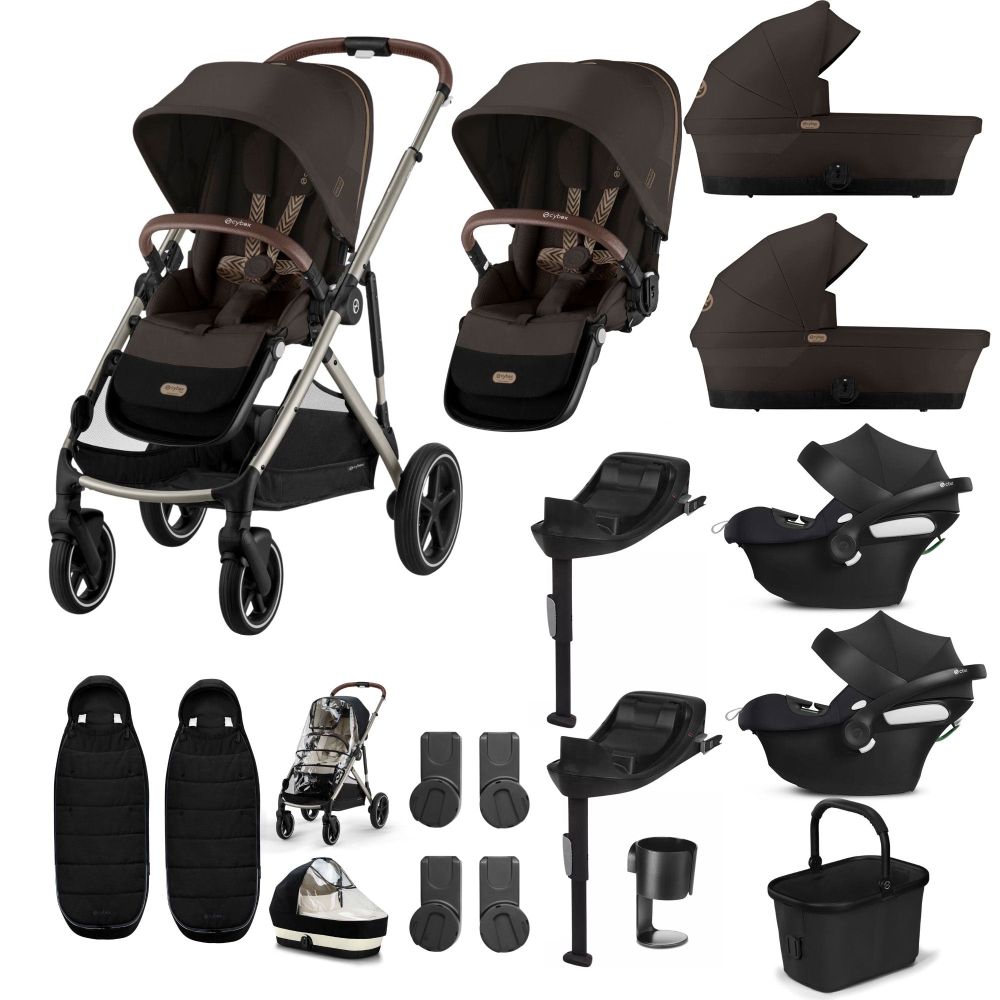 Cybex Gazelle S Twin Comfort Pushchair Bundle in Chocolate Brown