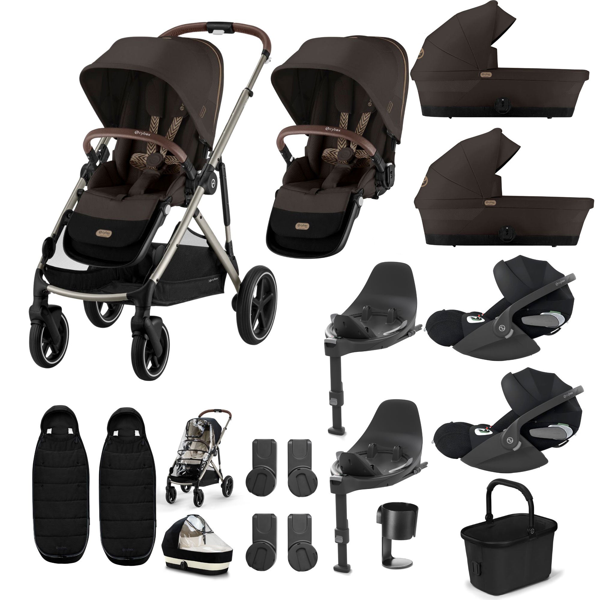 Cybex Gazelle S Twin Luxury Pushchair Bundle in Chocolate Brown
