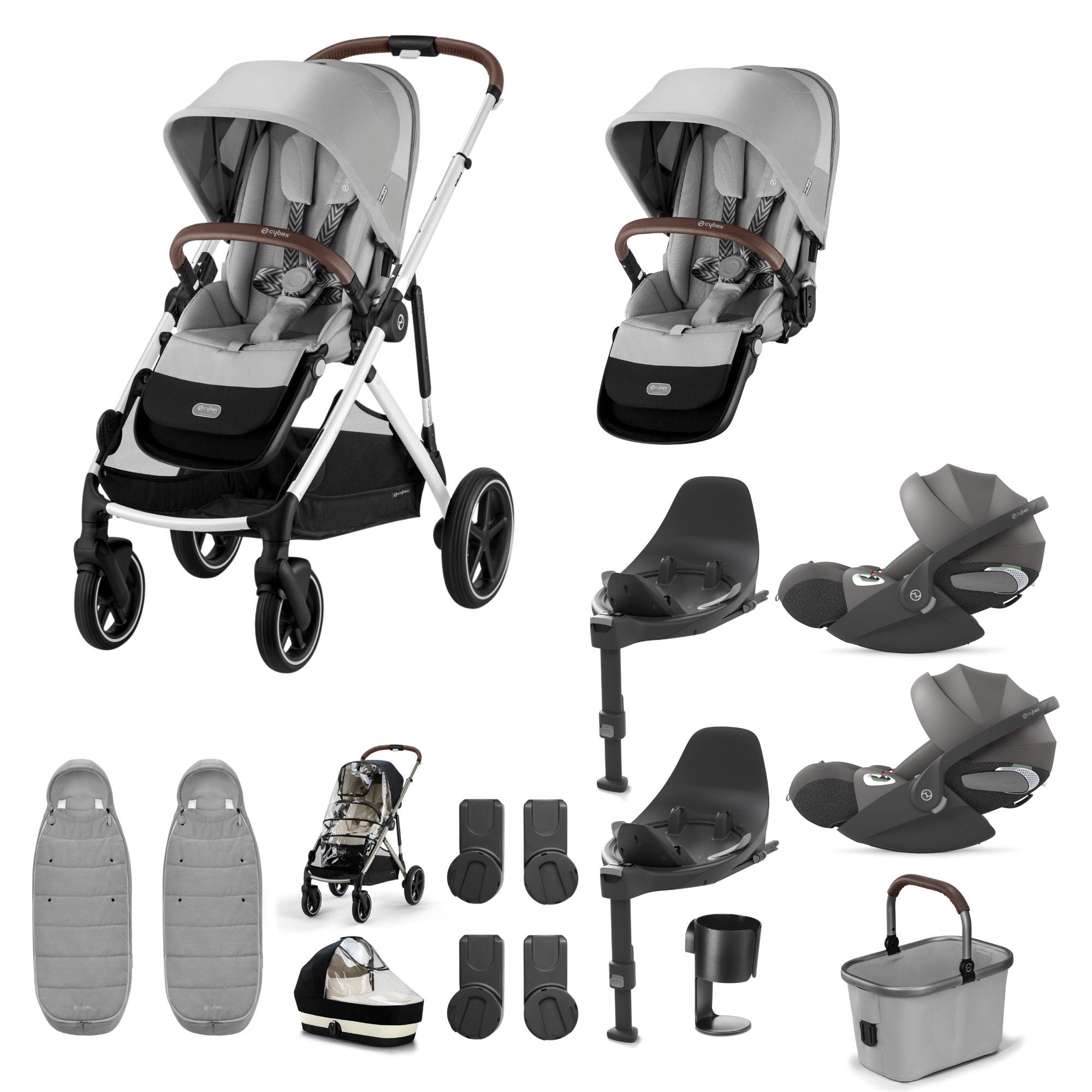 Cybex Gazelle S Twin Luxury Pushchair Bundle in Stone Grey