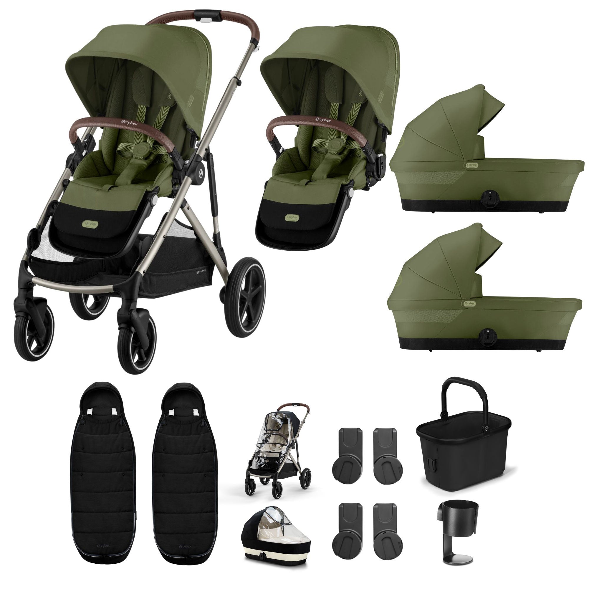 Cybex Gazelle S Twin Essential Pushchair Bundle in Moss Green